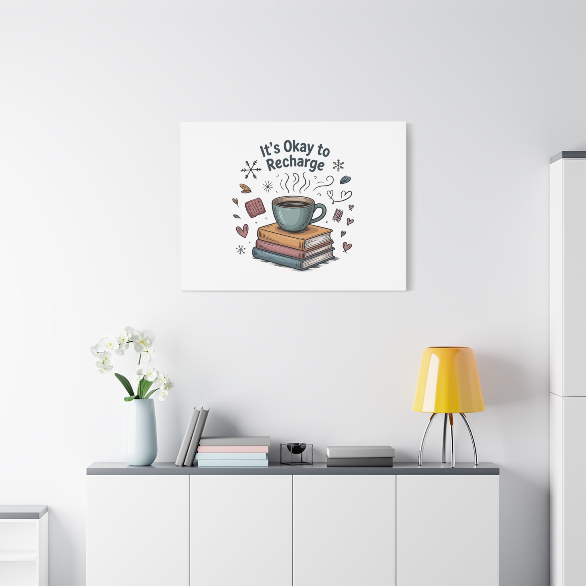 It's Okay to Recharge Canvas Wall Art - Cozy Coffee & Books Home Decor