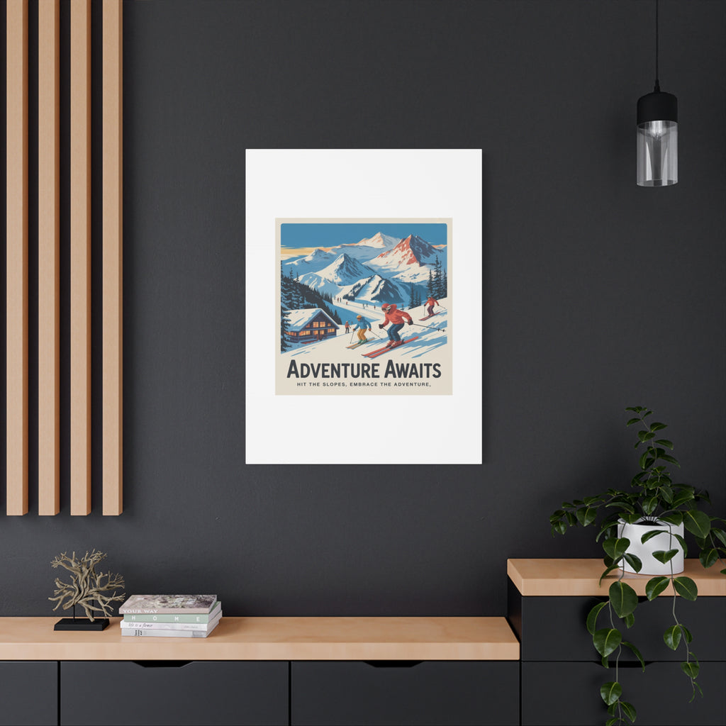 Adventure Awaits Ski Poster Canvas | Matte Stretched Wall Art