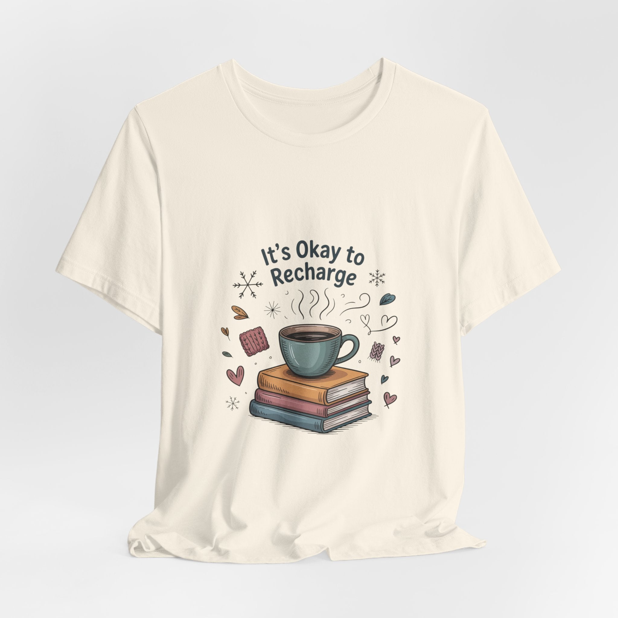 It's Okay to Recharge Tee — Cozy Book & Coffee Relaxation Shirt