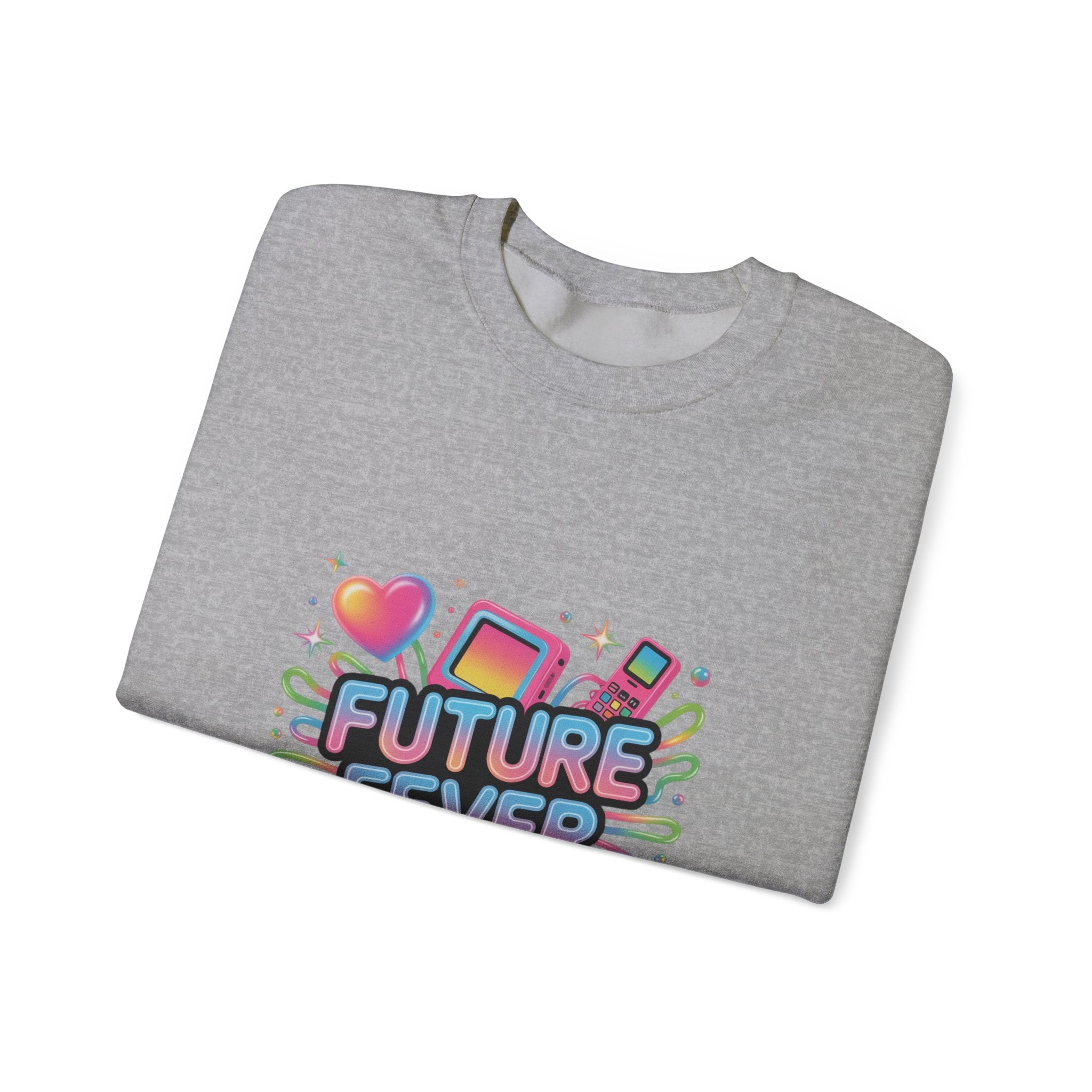 Future Fever chrome text Sweatshirt | Y2K cyber holo aesthetic, retro tech print