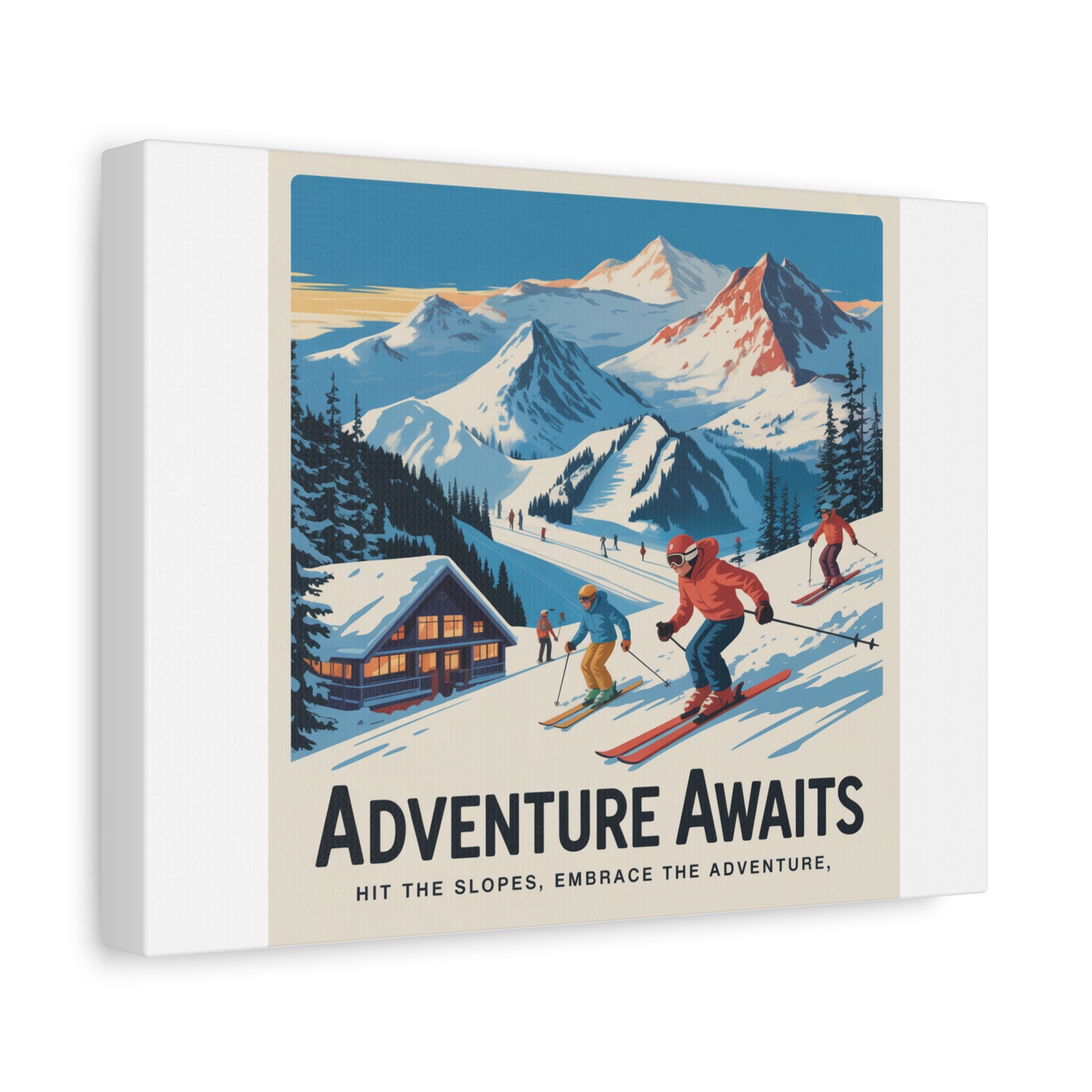 Adventure Awaits Ski Poster Canvas | Matte Stretched Wall Art