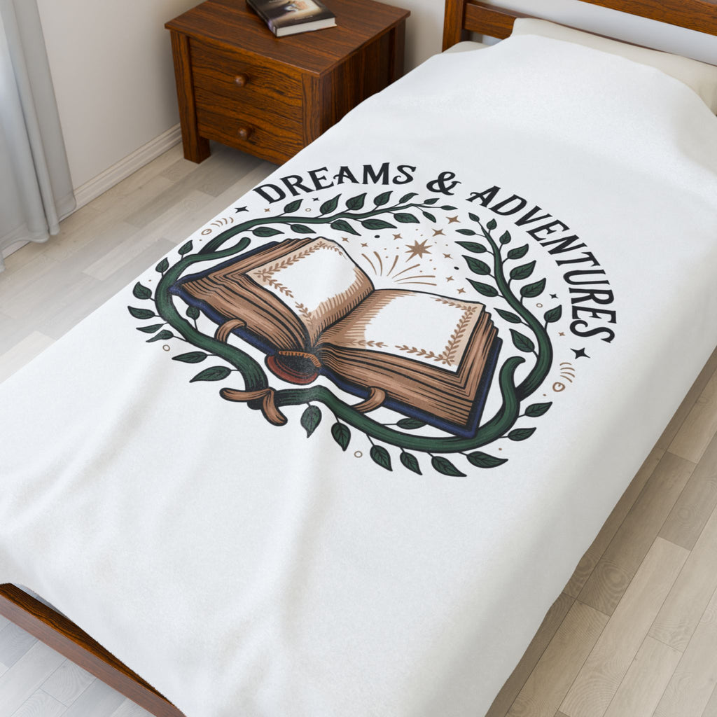 Velveteen Plush Blanket – "Dreams & Adventures" Book Lover Throw