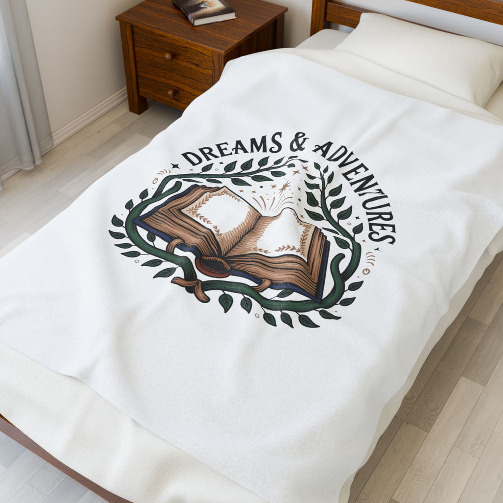 Velveteen Plush Blanket – "Dreams & Adventures" Book Lover Throw