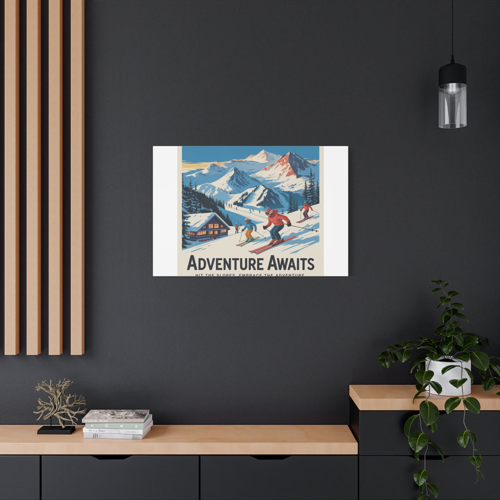 Adventure Awaits Ski Poster Canvas | Matte Stretched Wall Art