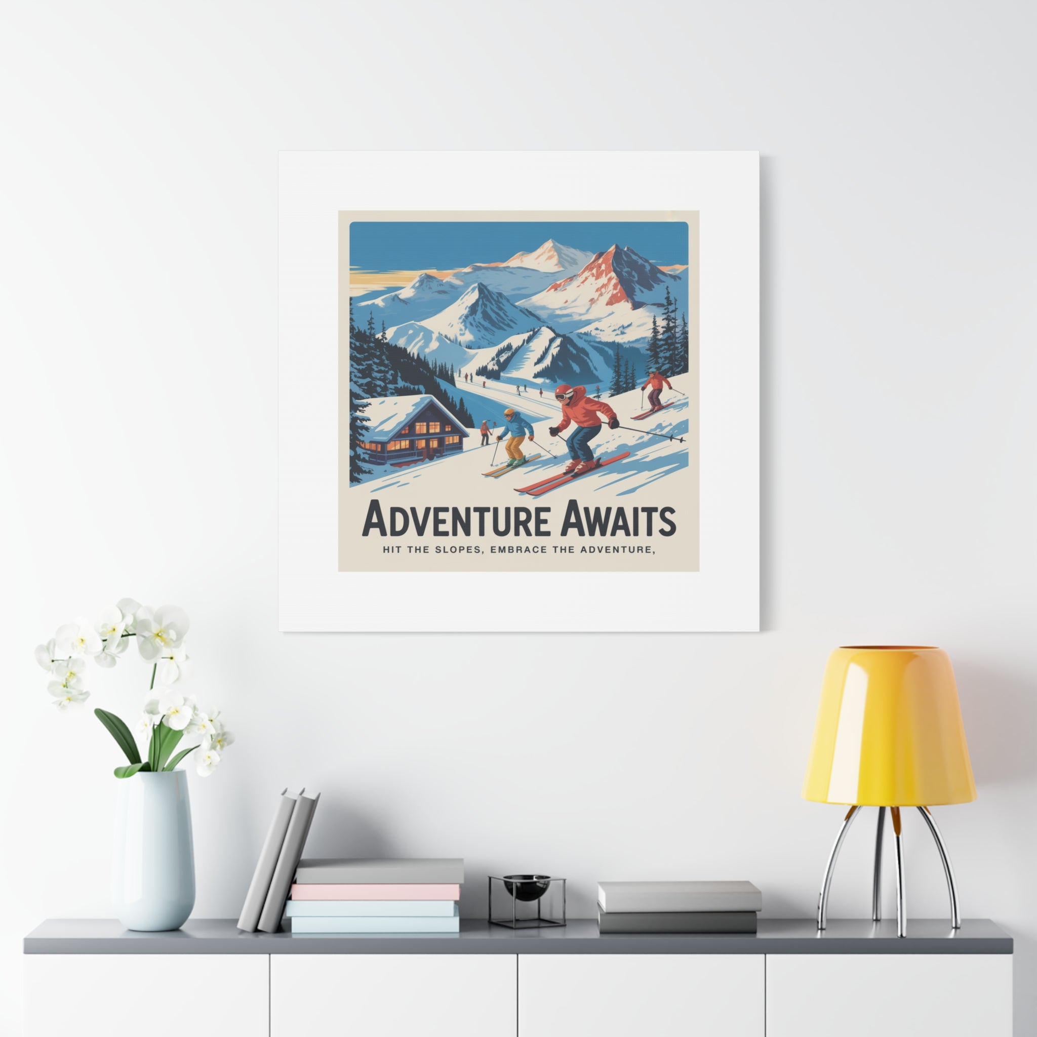 Adventure Awaits Ski Poster Canvas | Matte Stretched Wall Art