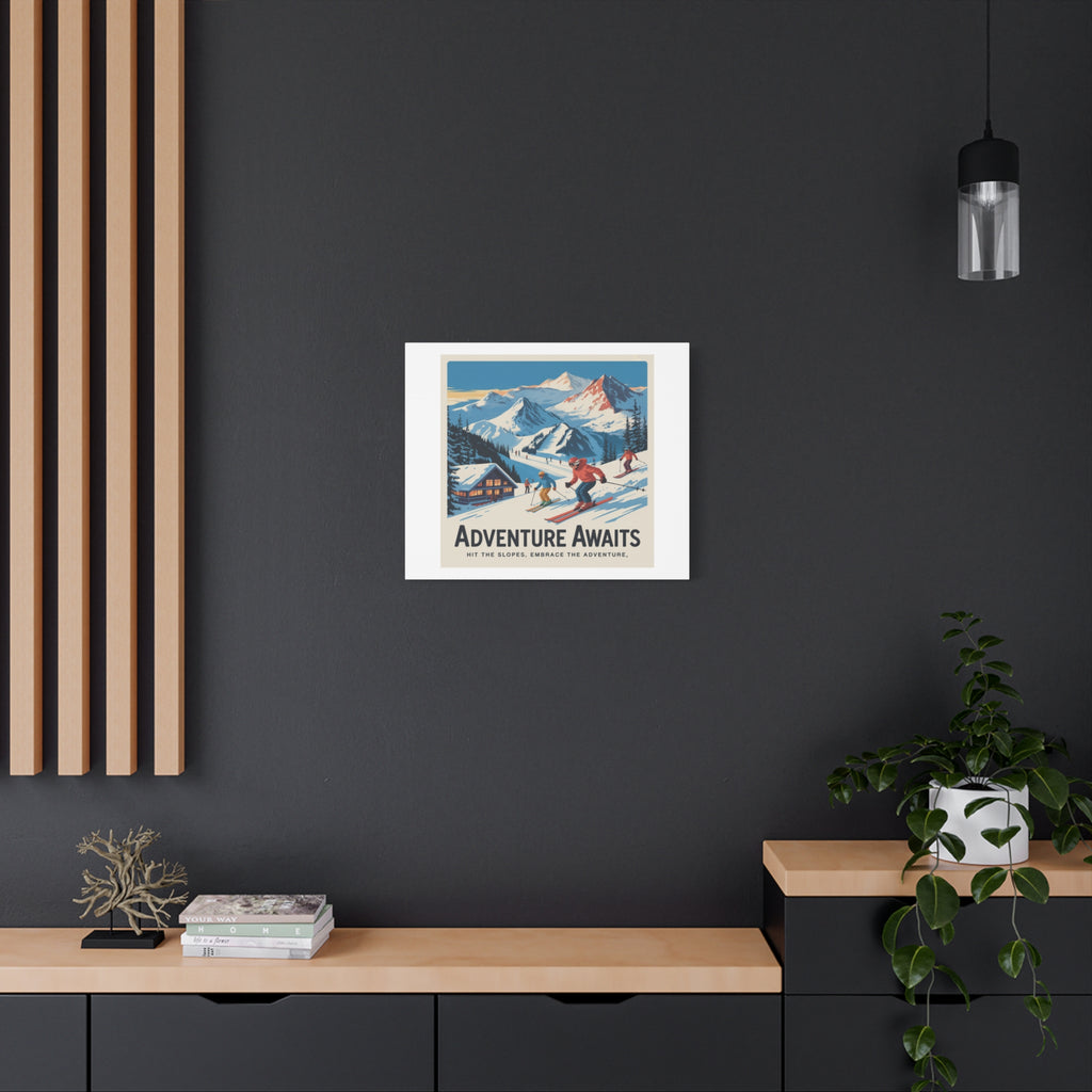 Adventure Awaits Ski Poster Canvas | Matte Stretched Wall Art
