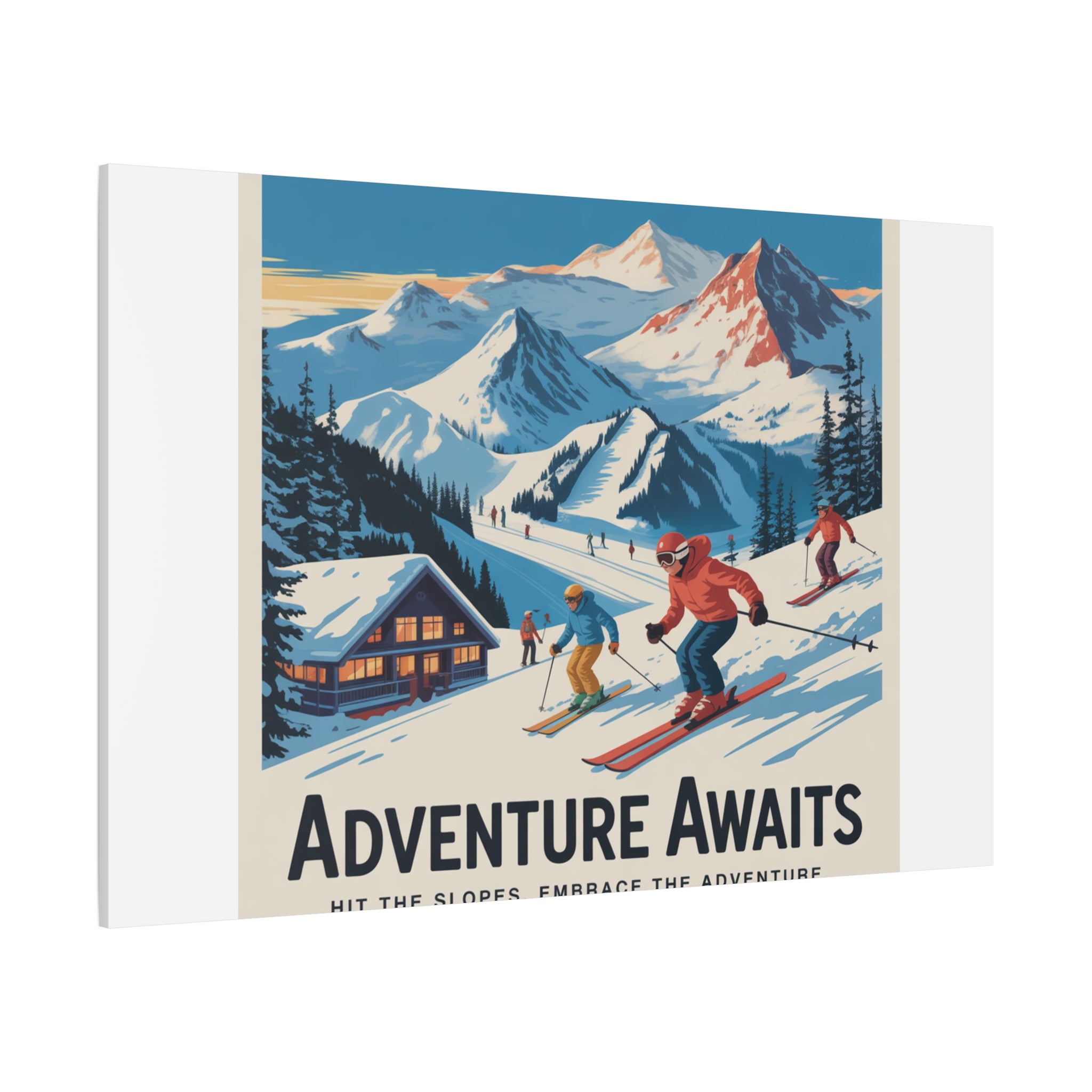 Adventure Awaits Ski Poster Canvas | Matte Stretched Wall Art