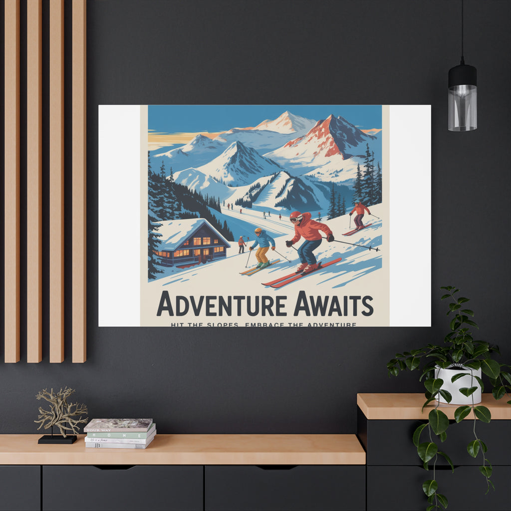 Adventure Awaits Ski Poster Canvas | Matte Stretched Wall Art