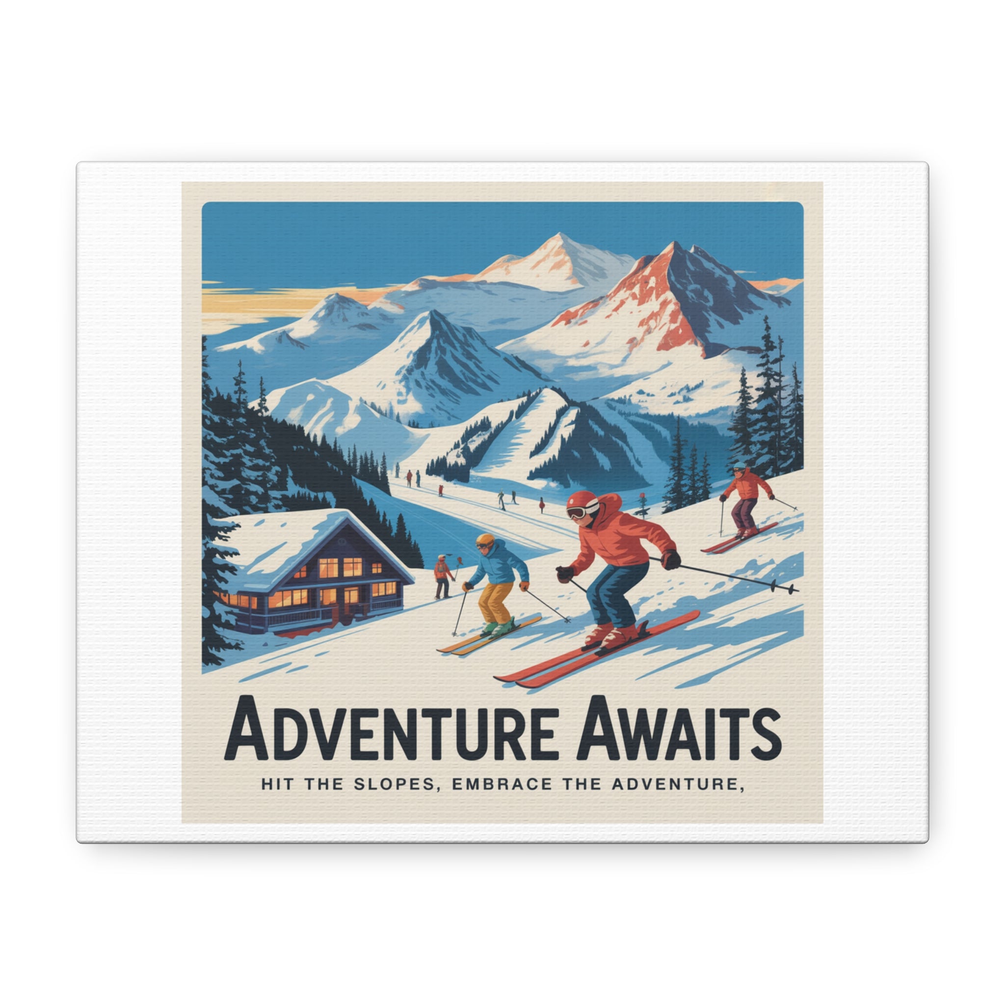 Adventure Awaits Ski Poster Canvas | Matte Stretched Wall Art