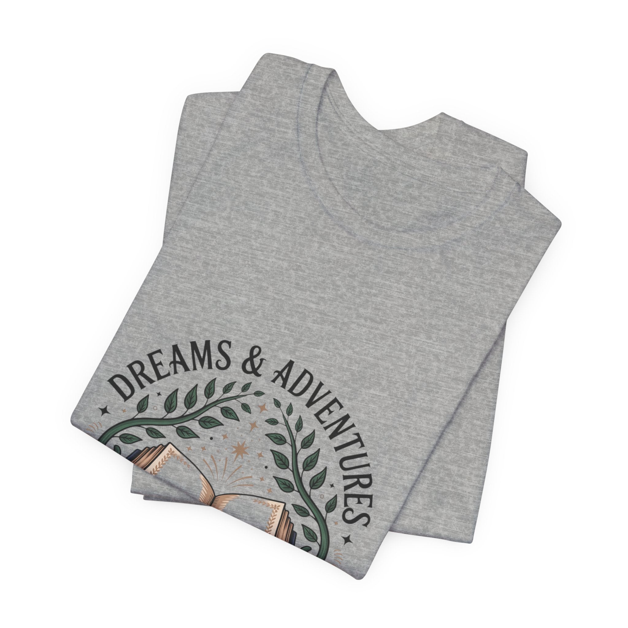 Dreams & Adventures Book T-Shirt — Literary Graphic Tee for Readers & Travelers