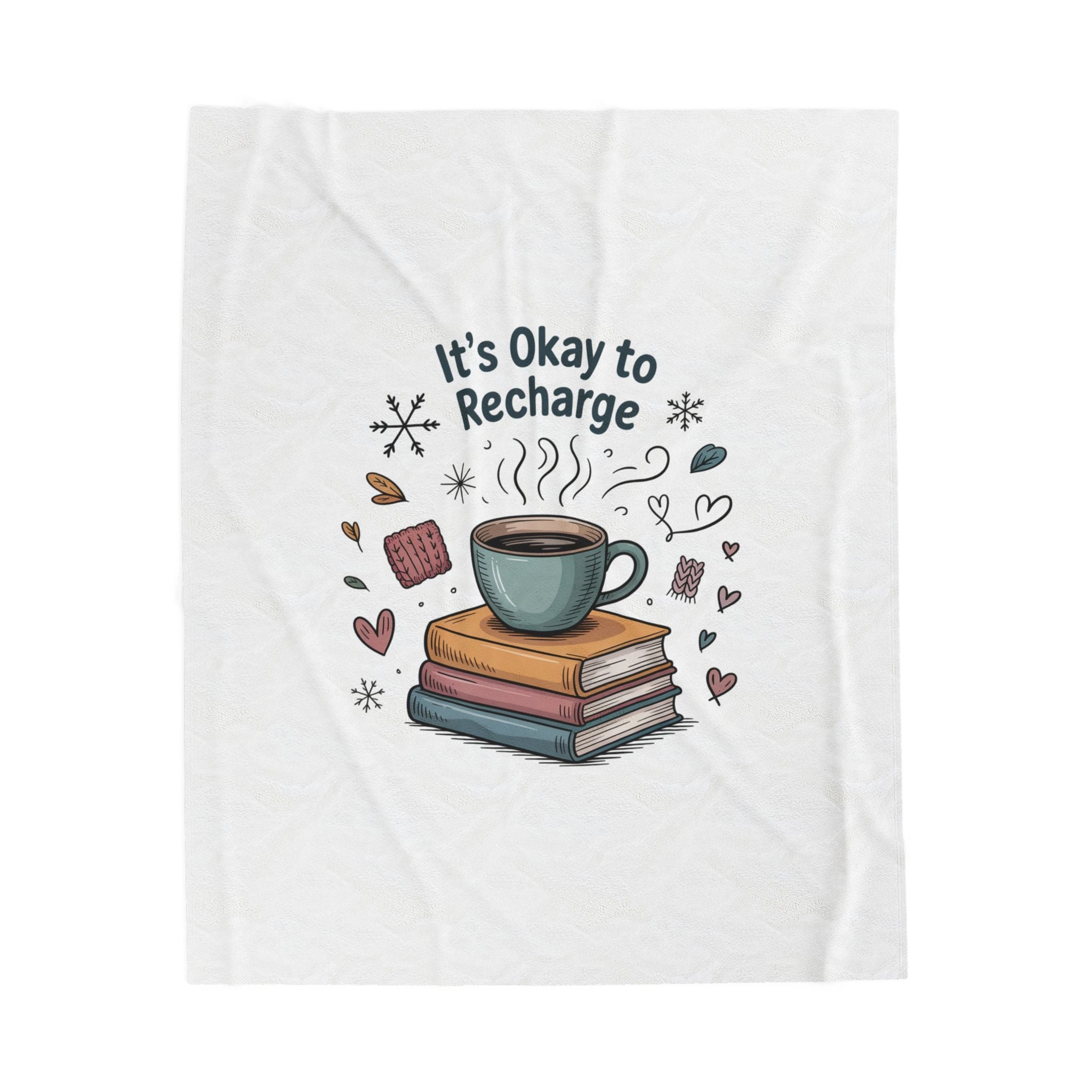 It’s Okay to Recharge Plush Blanket — Cozy Book & Coffee Comfort Throw