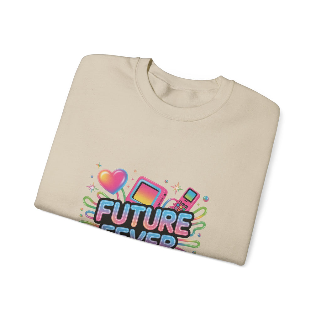 Future Fever chrome text Sweatshirt | Y2K cyber holo aesthetic, retro tech print
