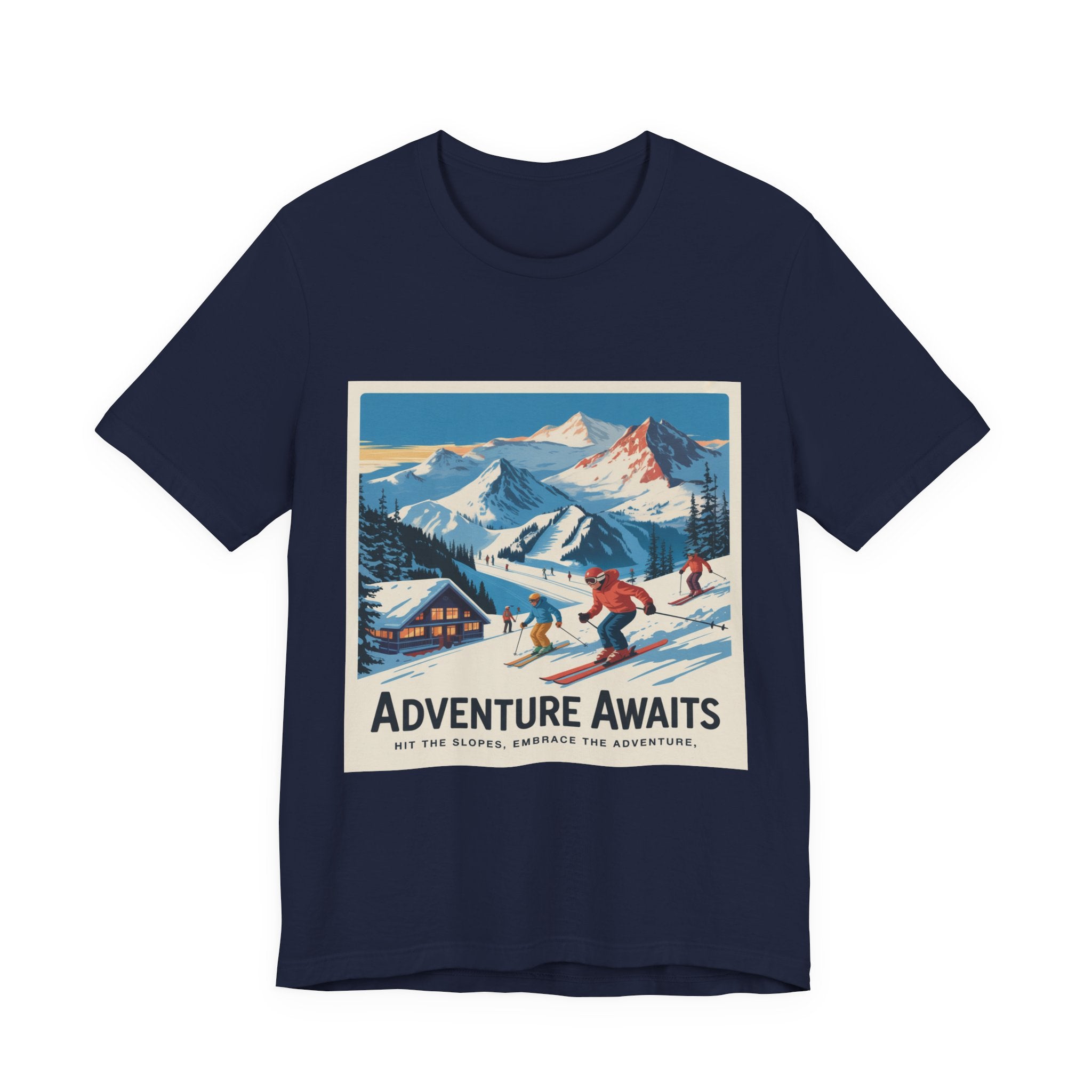 Adventure Awaits Skiing Poster tee | Mountain Ski Resort T-Shirt