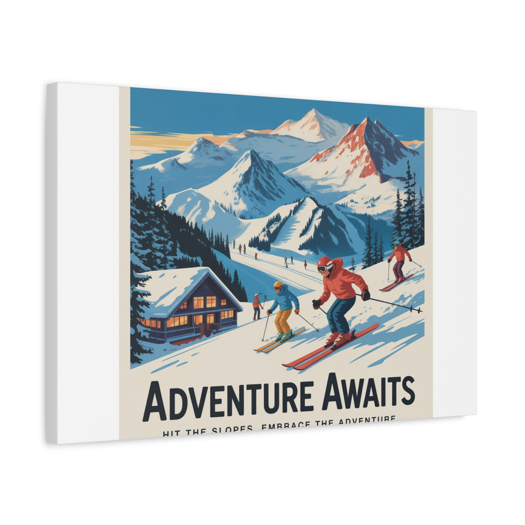 Adventure Awaits Ski Poster Canvas | Matte Stretched Wall Art