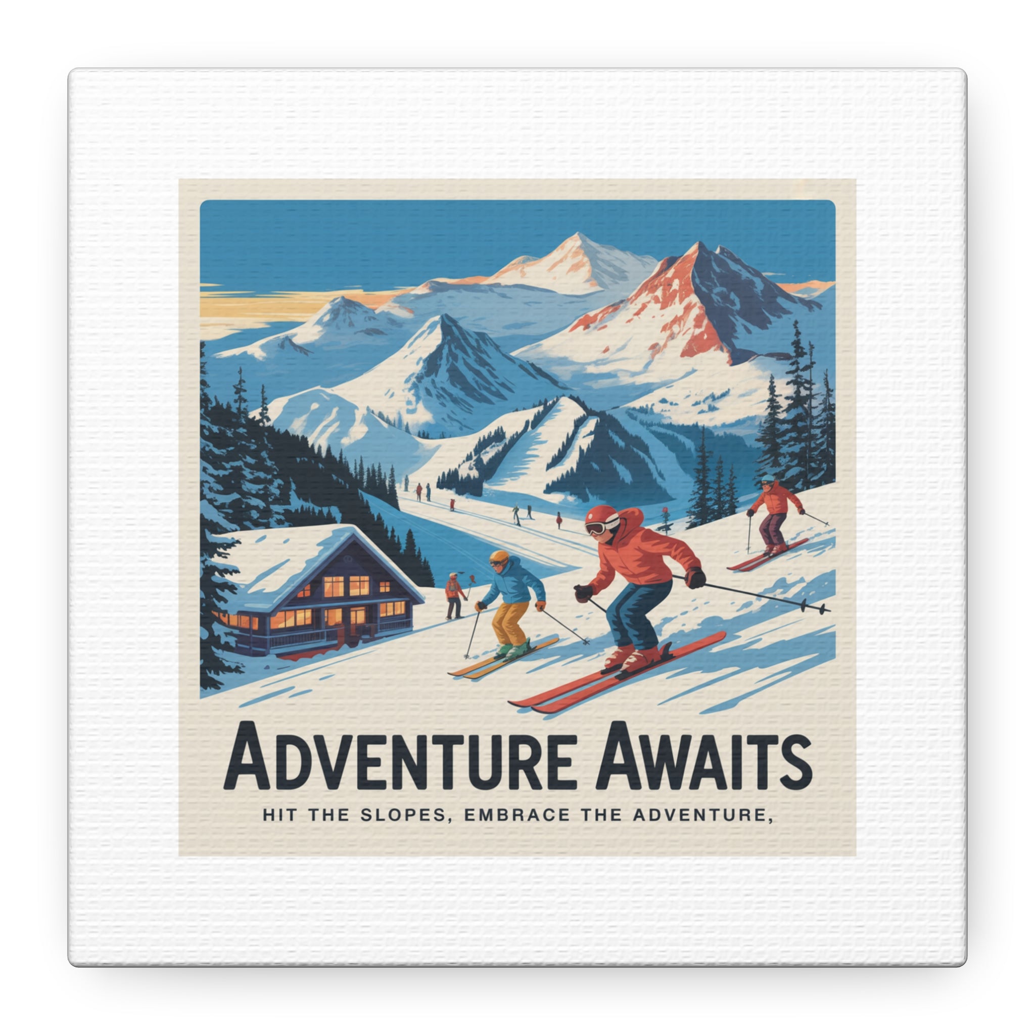 Adventure Awaits Ski Poster Canvas | Matte Stretched Wall Art