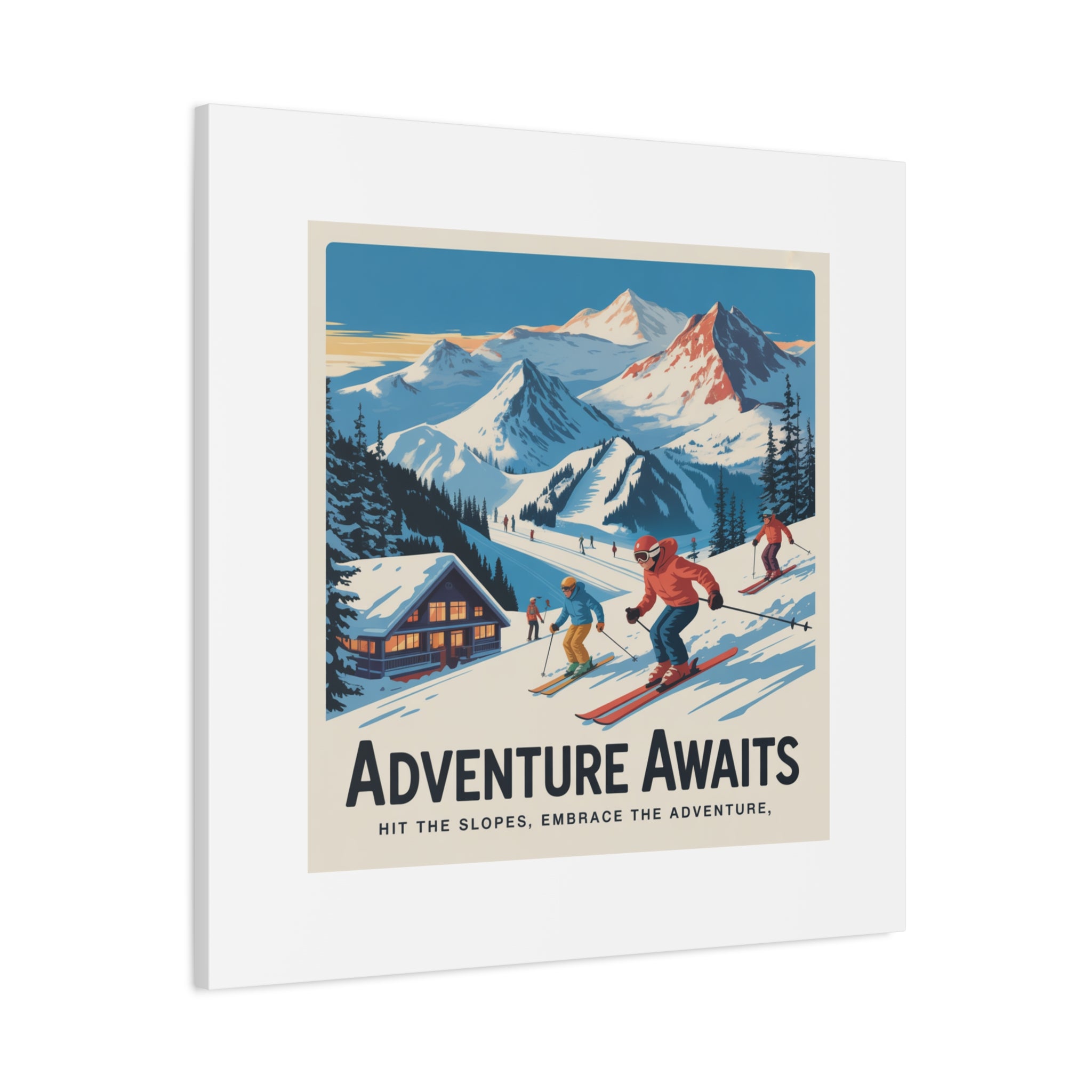 Adventure Awaits Ski Poster Canvas | Matte Stretched Wall Art