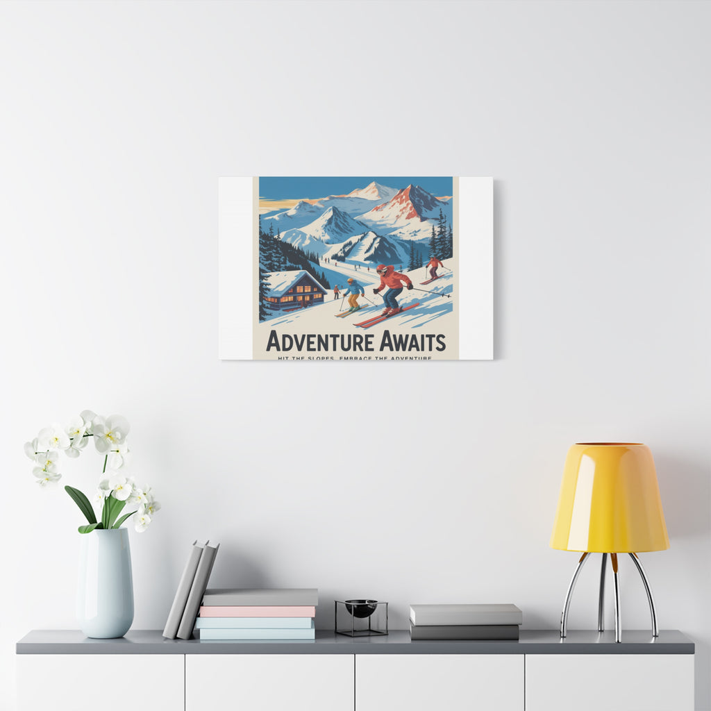 Adventure Awaits Ski Poster Canvas | Matte Stretched Wall Art