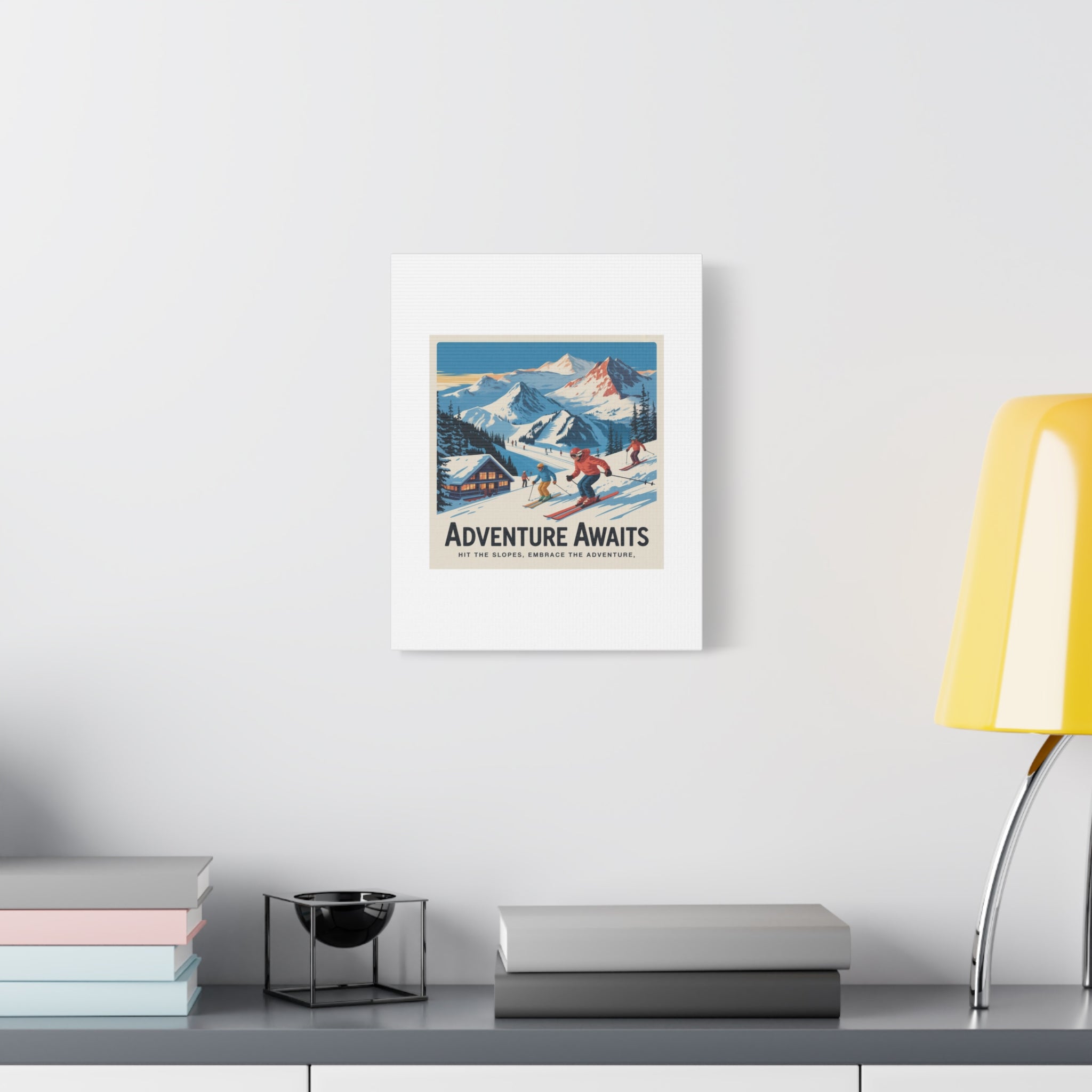 Adventure Awaits Ski Poster Canvas | Matte Stretched Wall Art