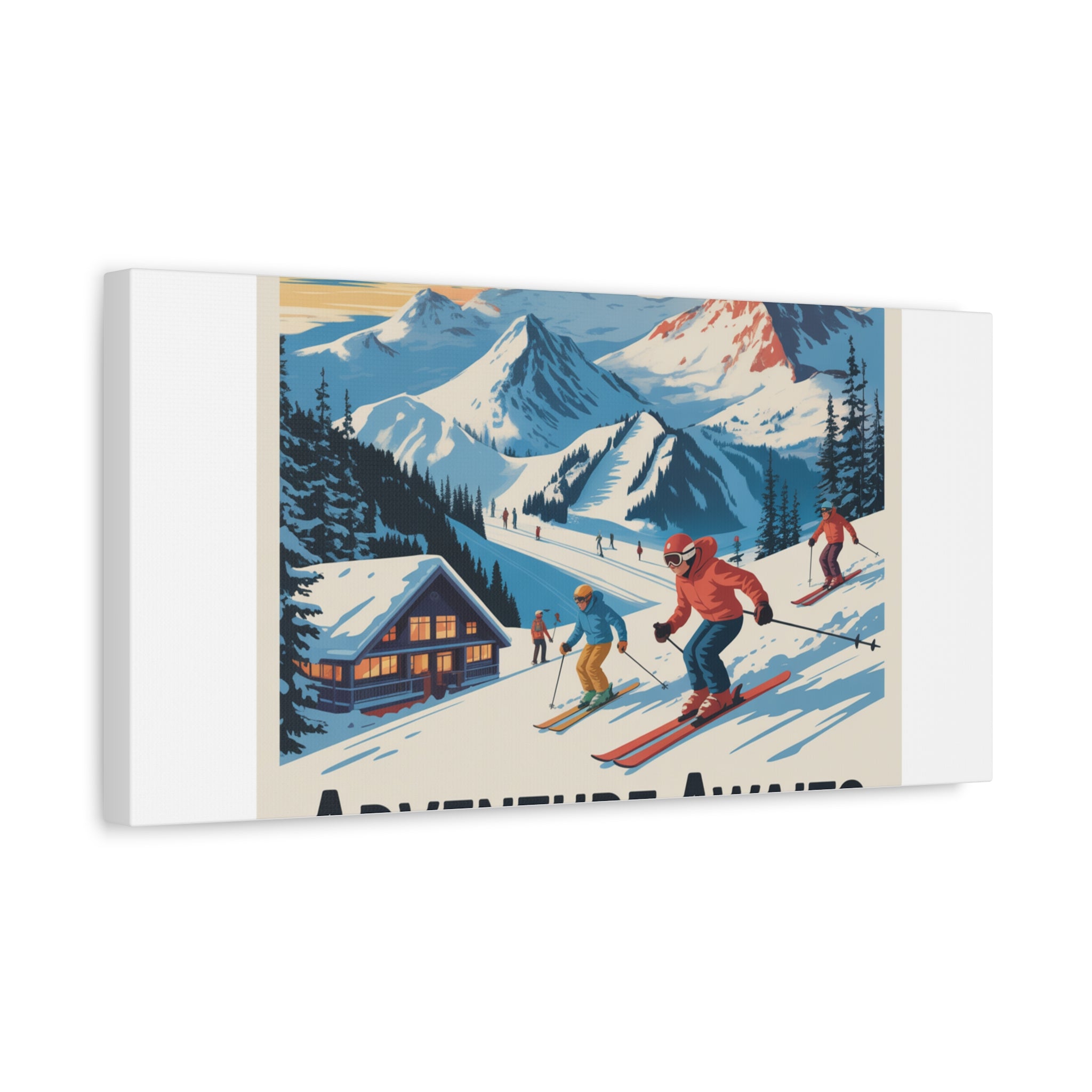 Adventure Awaits Ski Poster Canvas | Matte Stretched Wall Art