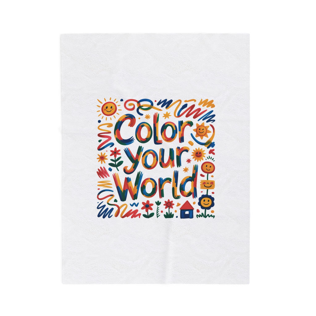 Color Your World Velveteen Plush Blanket | Bright Doodles, Suns & Flowers