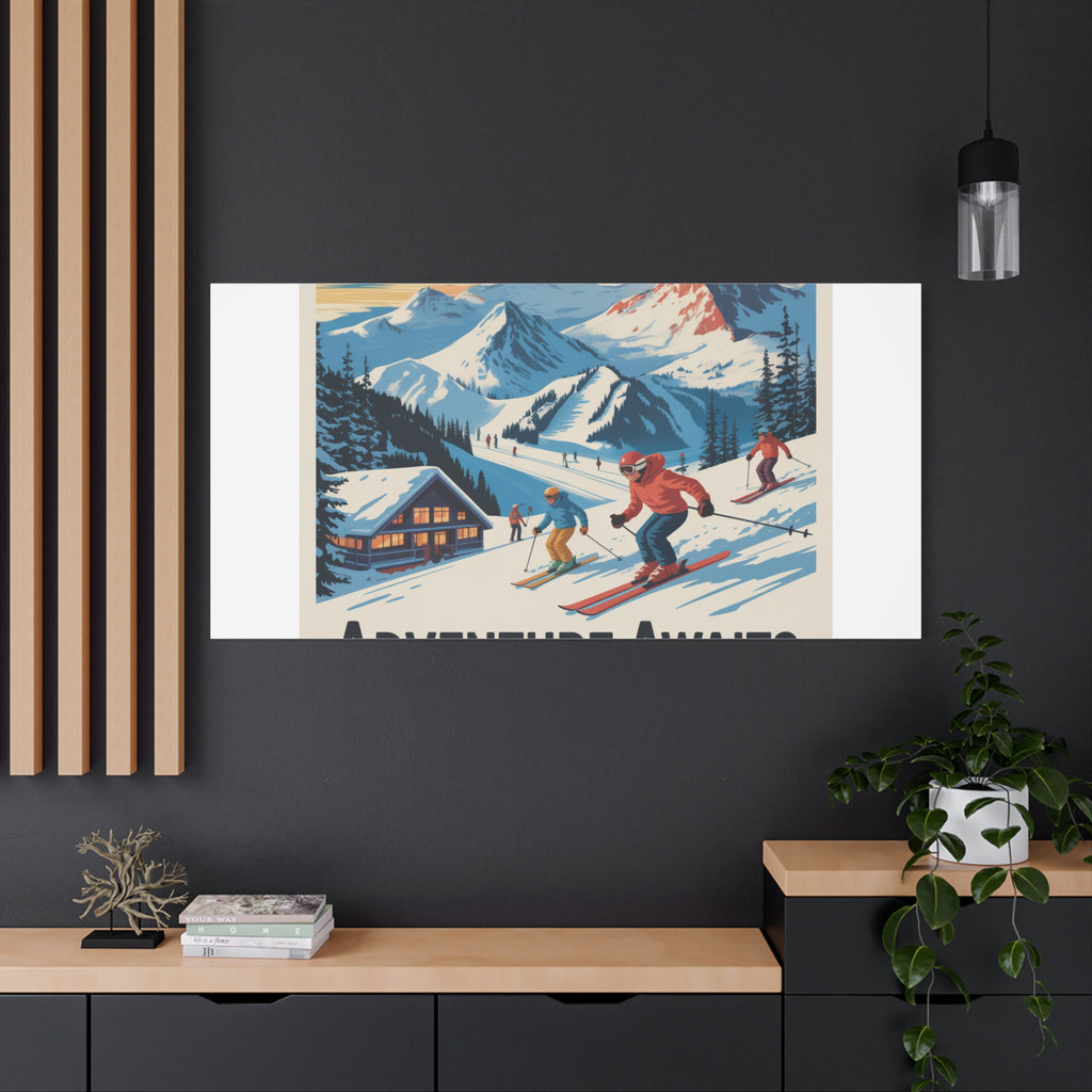Adventure Awaits Ski Poster Canvas | Matte Stretched Wall Art