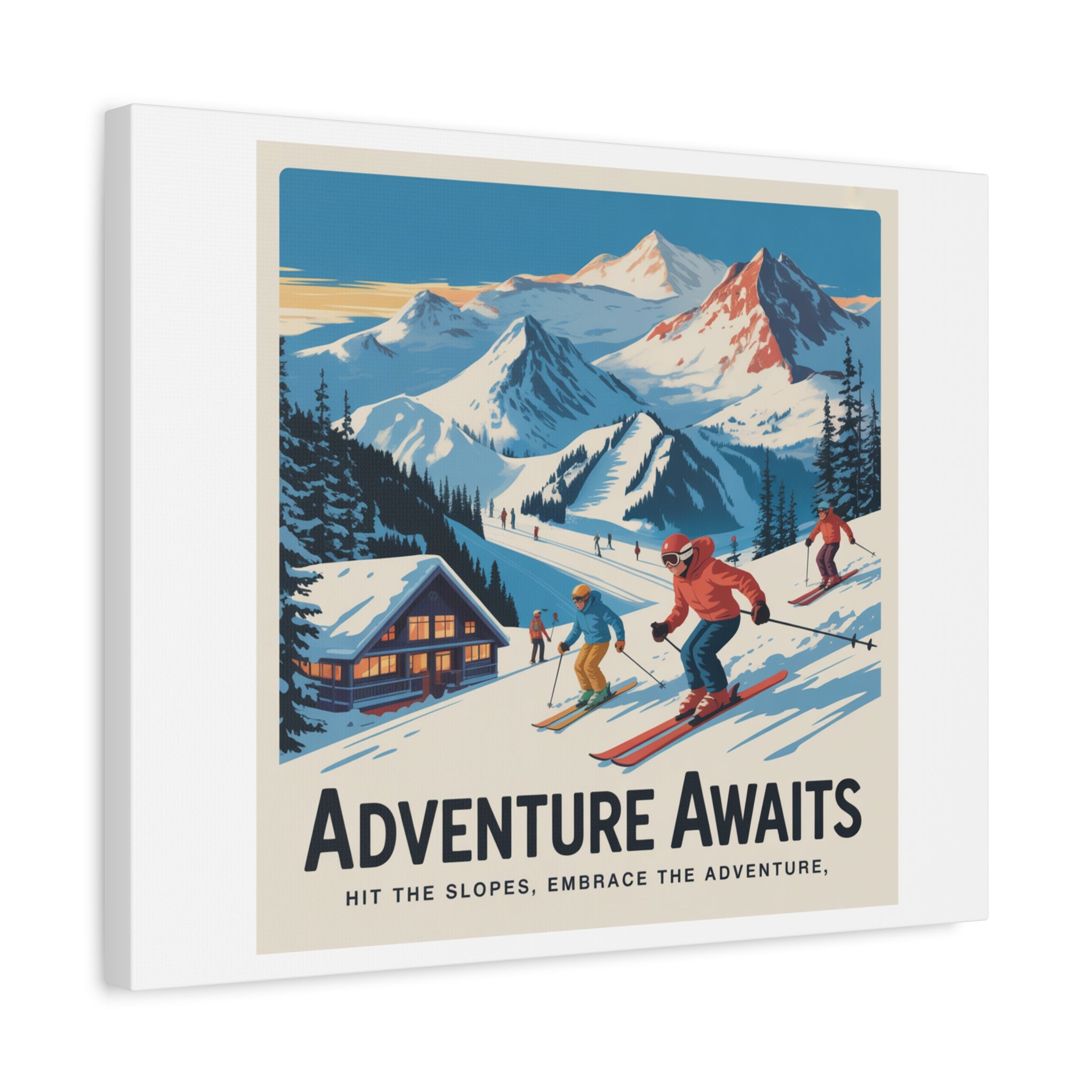 Adventure Awaits Ski Poster Canvas | Matte Stretched Wall Art