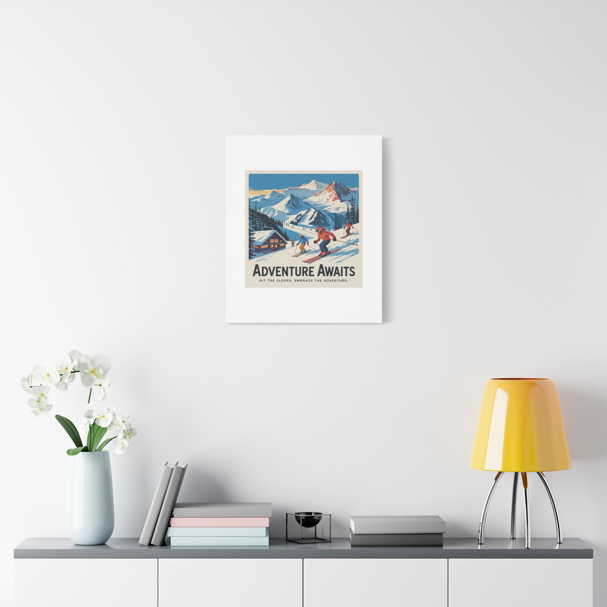 Adventure Awaits Ski Poster Canvas | Matte Stretched Wall Art