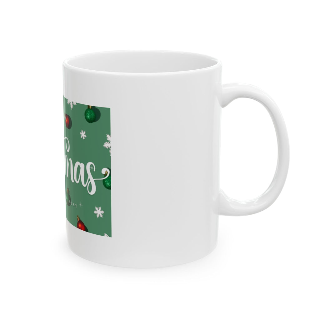 Christmas Ornament Pattern Ceramic Mug — Festive Green Holiday Coffee Cup (11oz & 15oz)