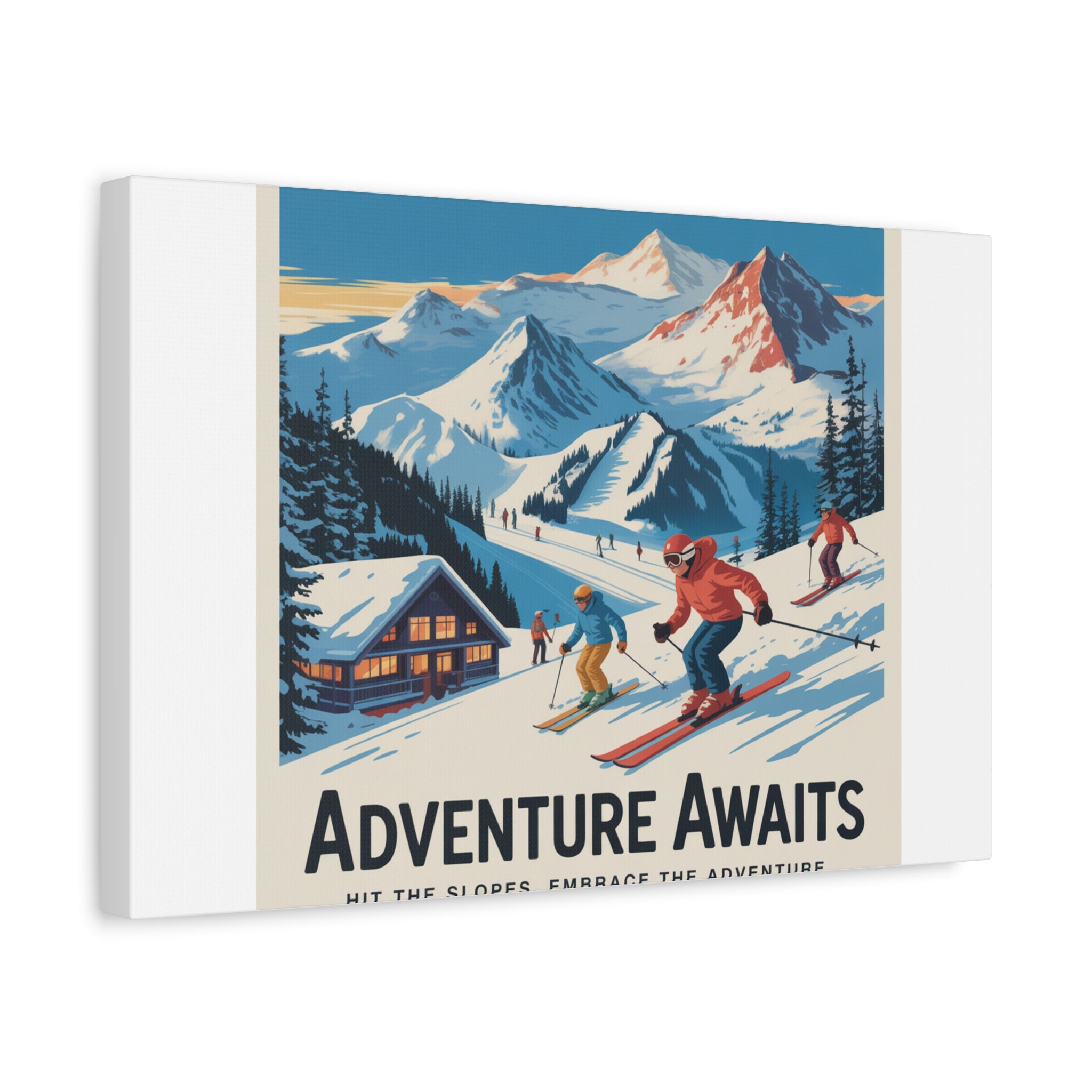 Adventure Awaits Ski Poster Canvas | Matte Stretched Wall Art