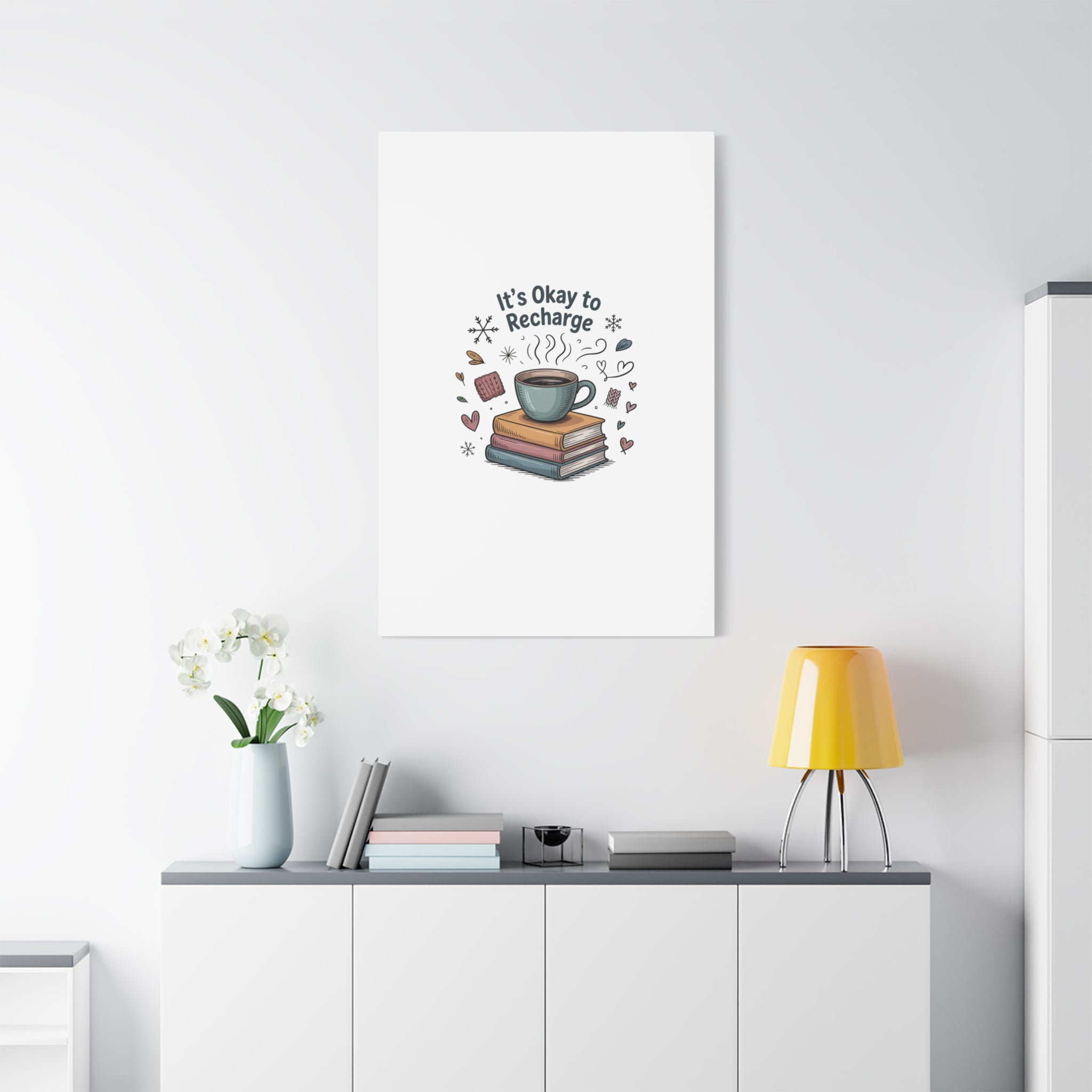 It's Okay to Recharge Canvas Wall Art - Cozy Coffee & Books Home Decor
