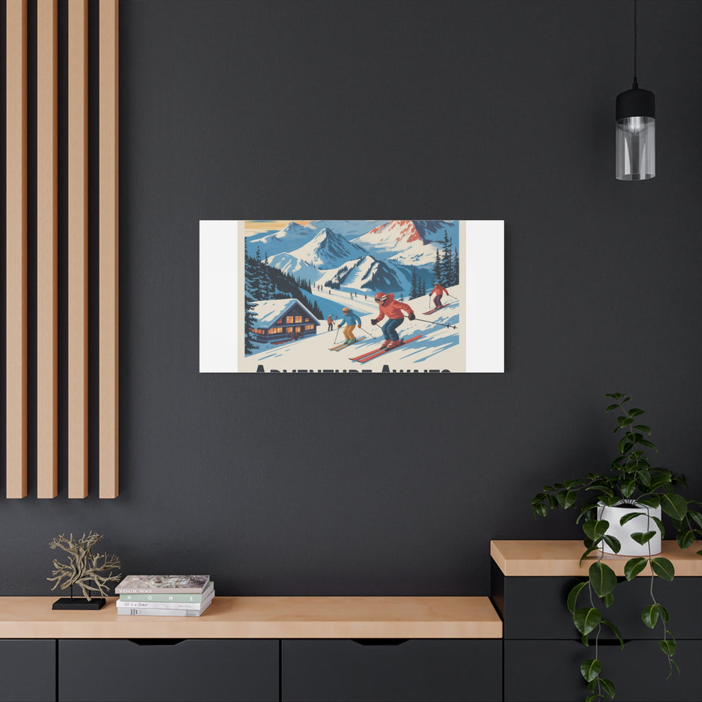Adventure Awaits Ski Poster Canvas | Matte Stretched Wall Art