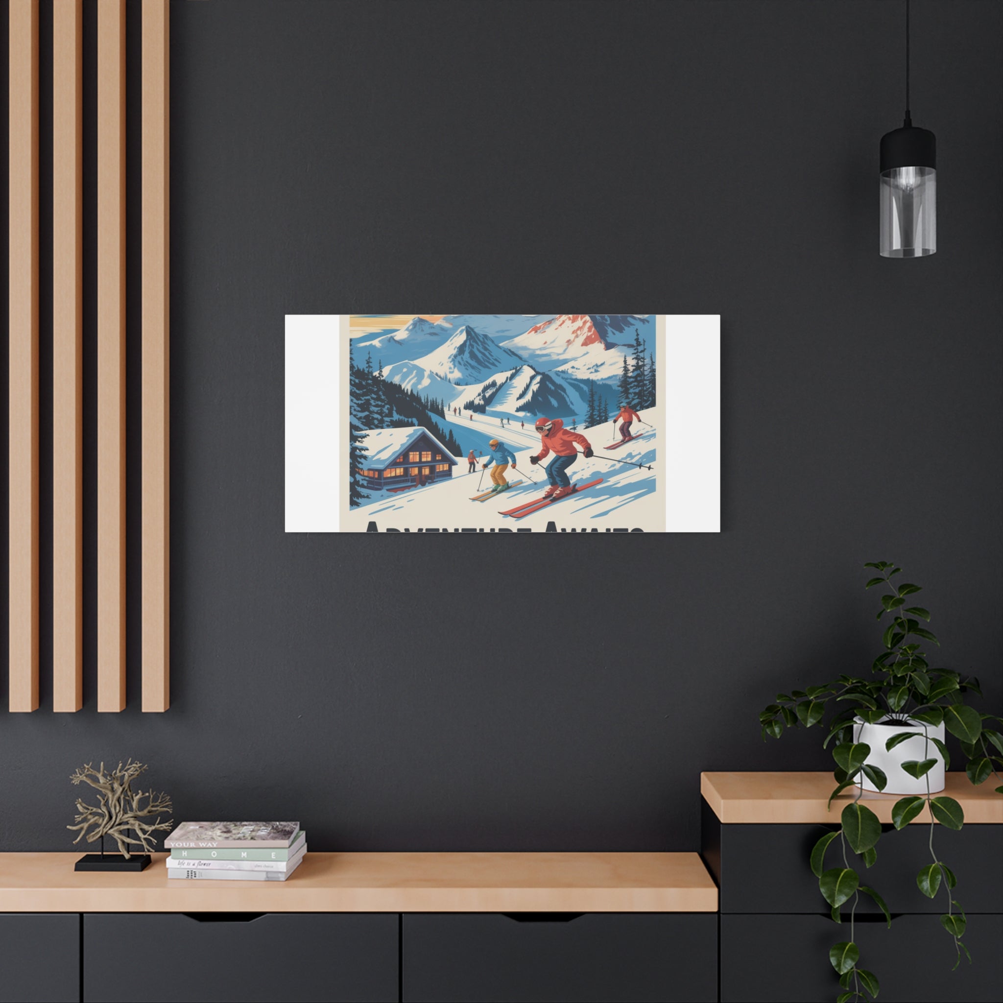 Adventure Awaits Ski Poster Canvas | Matte Stretched Wall Art