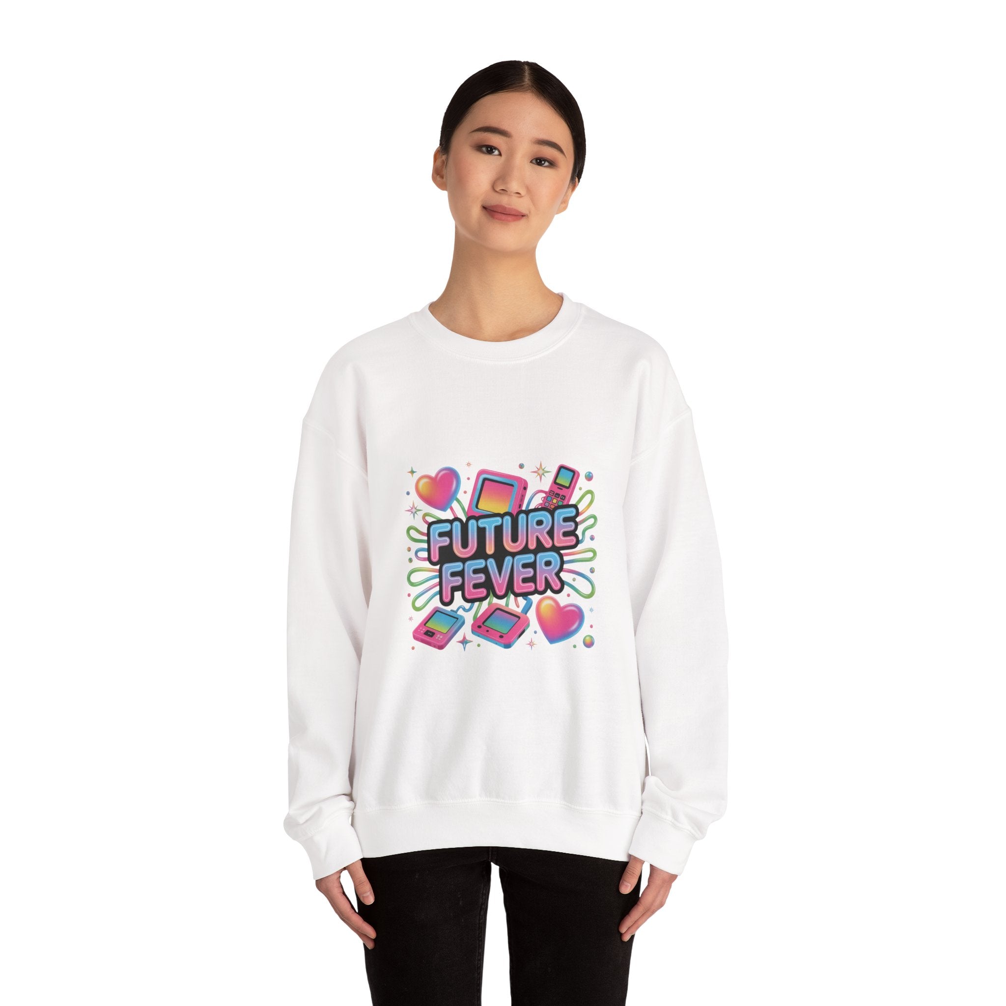 Future Fever chrome text Sweatshirt | Y2K cyber holo aesthetic, retro tech print