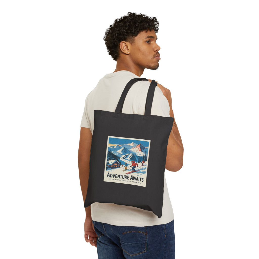 Adventure Awaits Ski Poster Tote Bag | Vintage Mountain Skiing Canvas