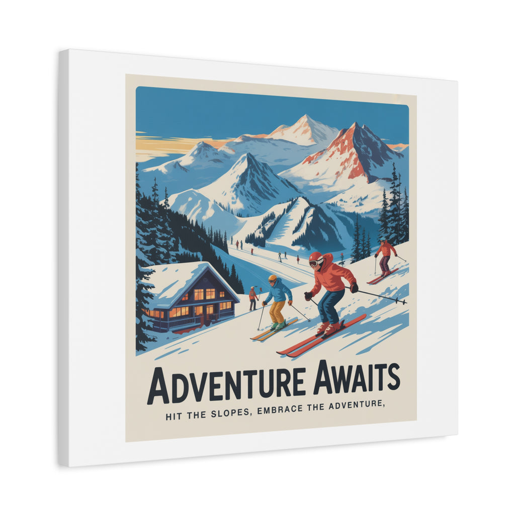 Adventure Awaits Ski Poster Canvas | Matte Stretched Wall Art