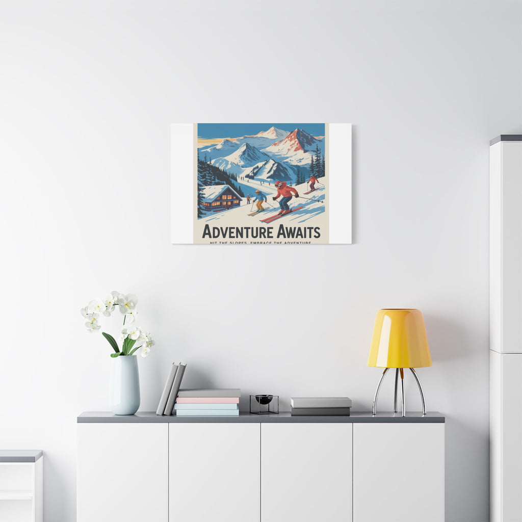 Adventure Awaits Ski Poster Canvas | Matte Stretched Wall Art