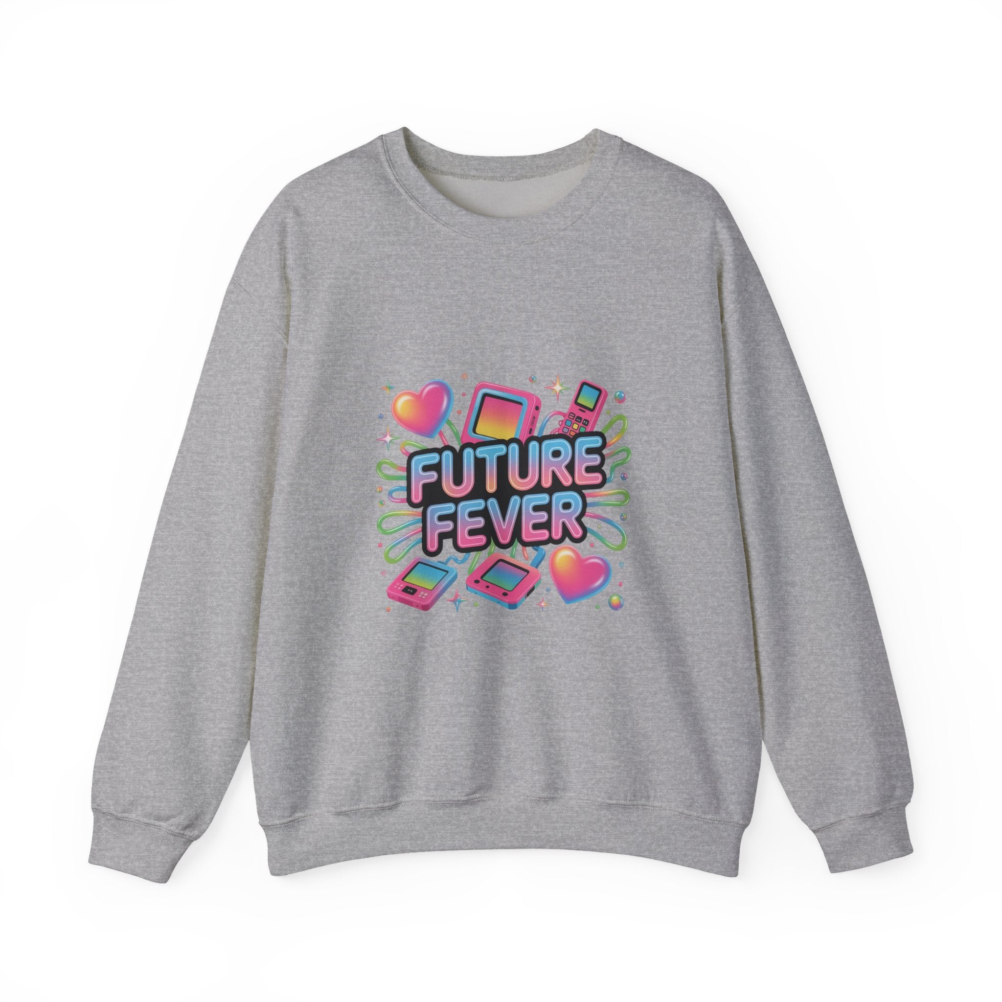 Future Fever chrome text Sweatshirt | Y2K cyber holo aesthetic, retro tech print