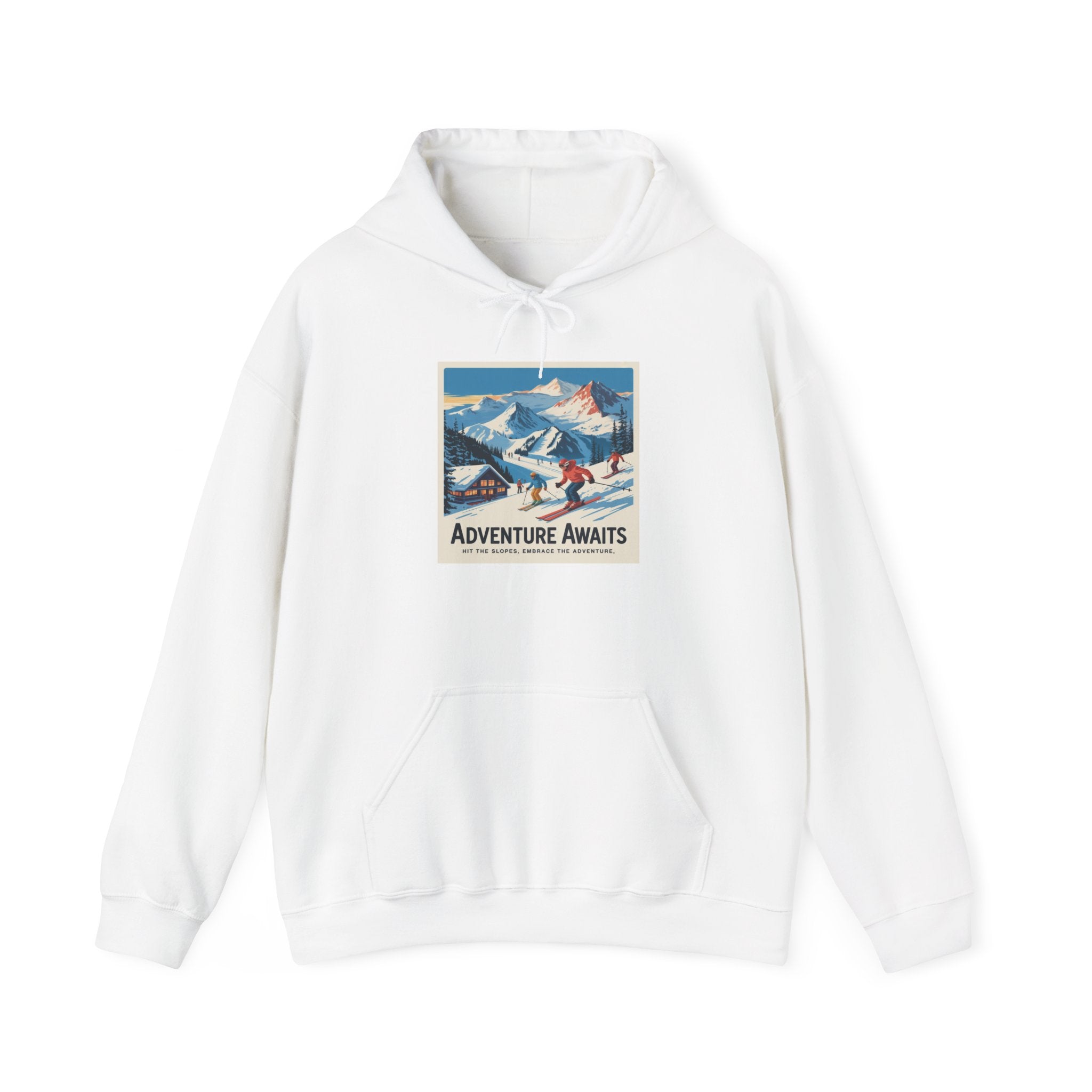 Adventure Awaits Ski Scene Hoodie | Mountain Vintage Skiing Print