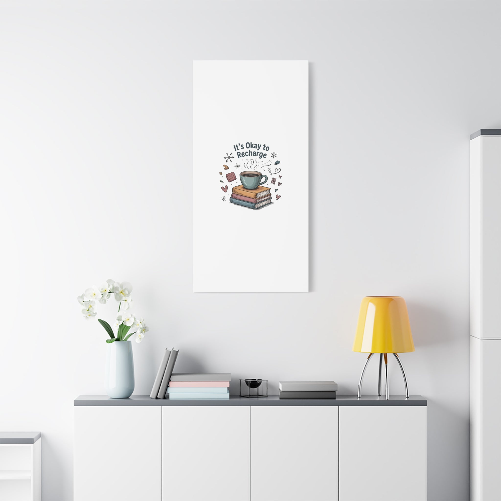 It's Okay to Recharge Canvas Wall Art - Cozy Coffee & Books Home Decor