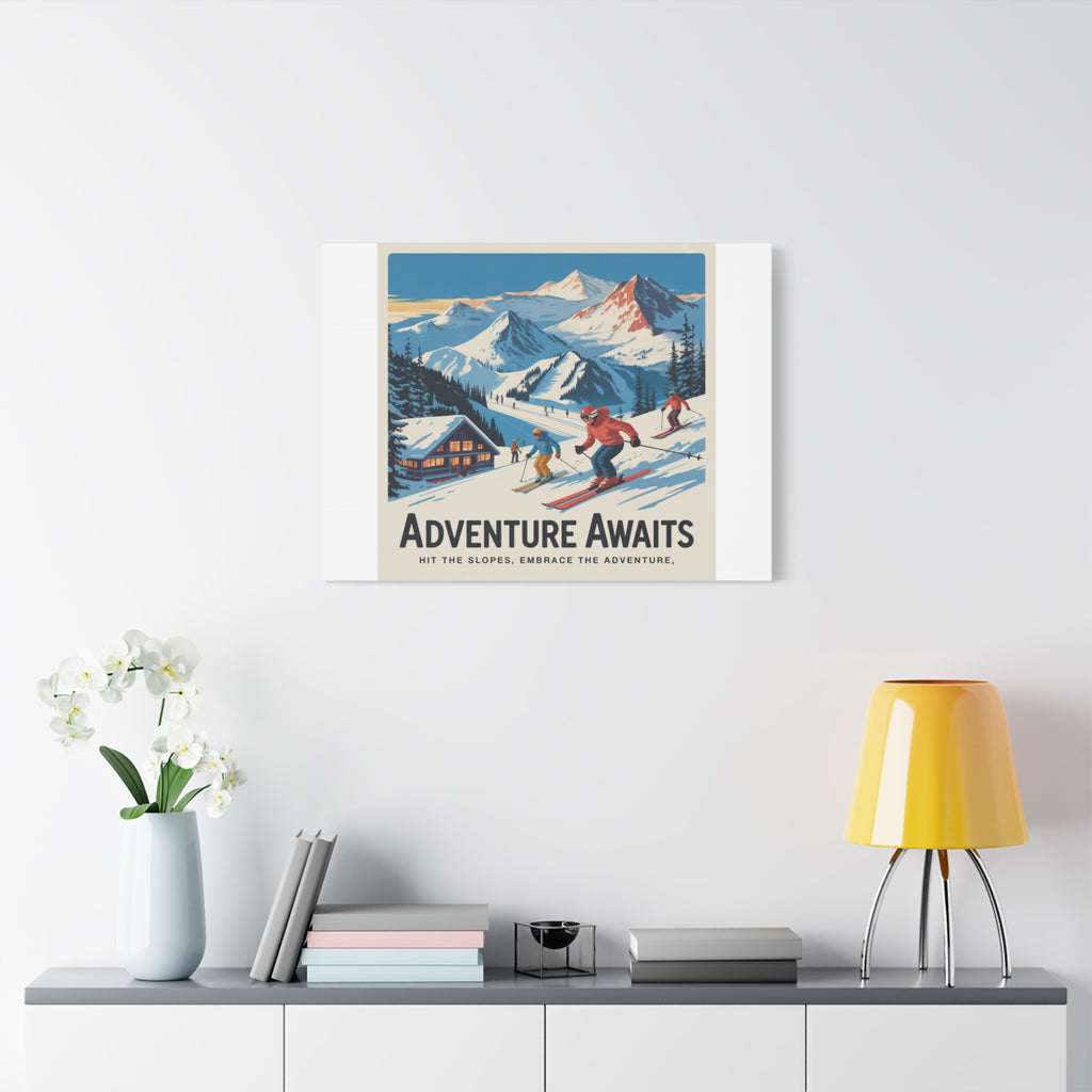 Adventure Awaits Ski Poster Canvas | Matte Stretched Wall Art