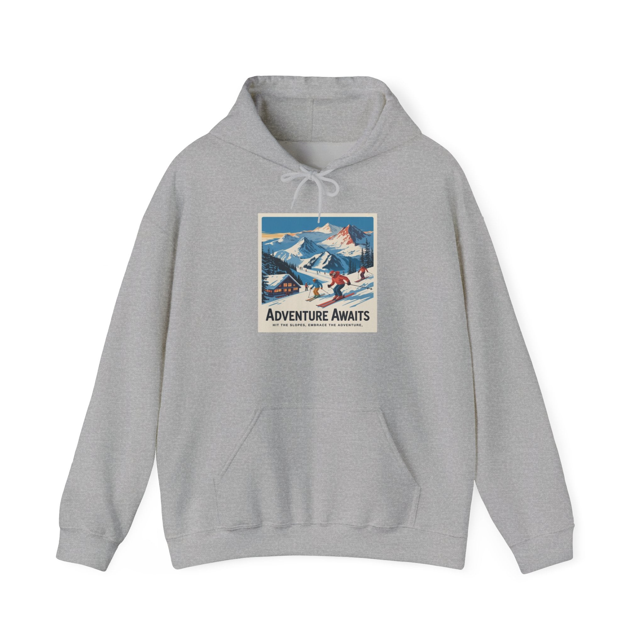 Adventure Awaits Ski Scene Hoodie | Mountain Vintage Skiing Print