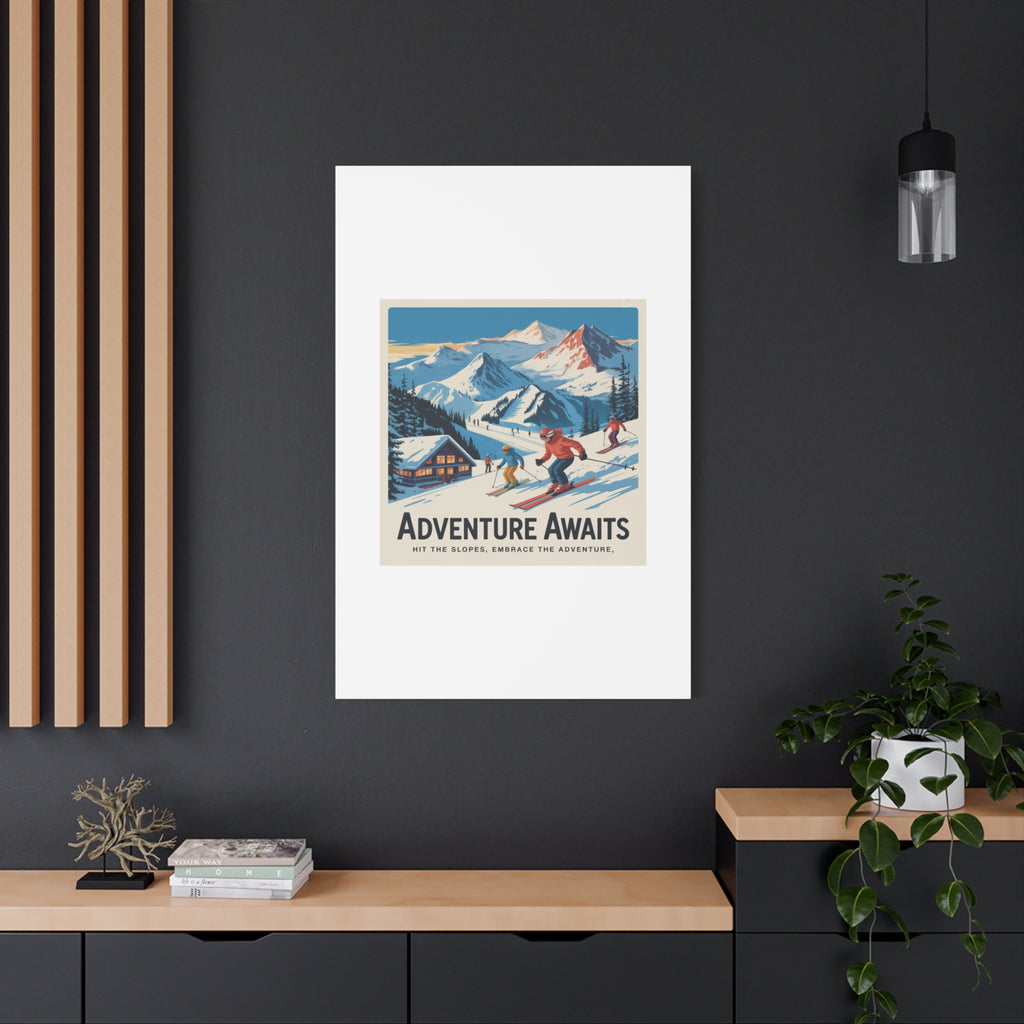 Adventure Awaits Ski Poster Canvas | Matte Stretched Wall Art