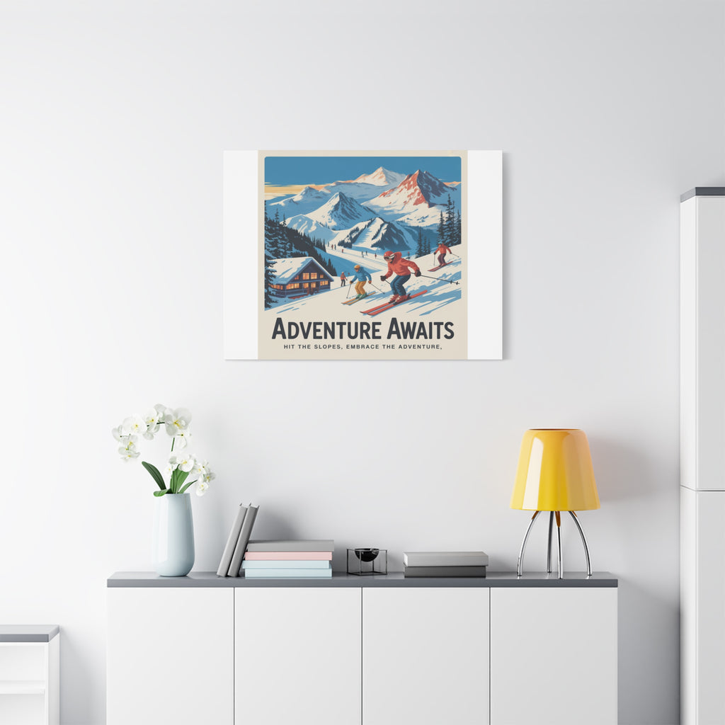 Adventure Awaits Ski Poster Canvas | Matte Stretched Wall Art