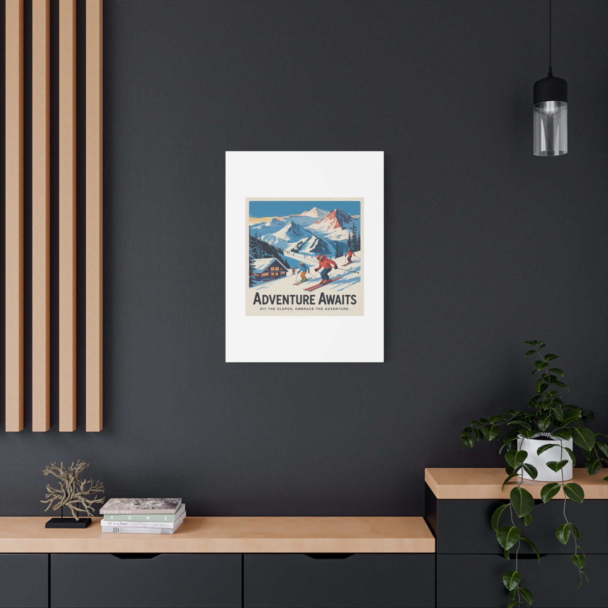 Adventure Awaits Ski Poster Canvas | Matte Stretched Wall Art