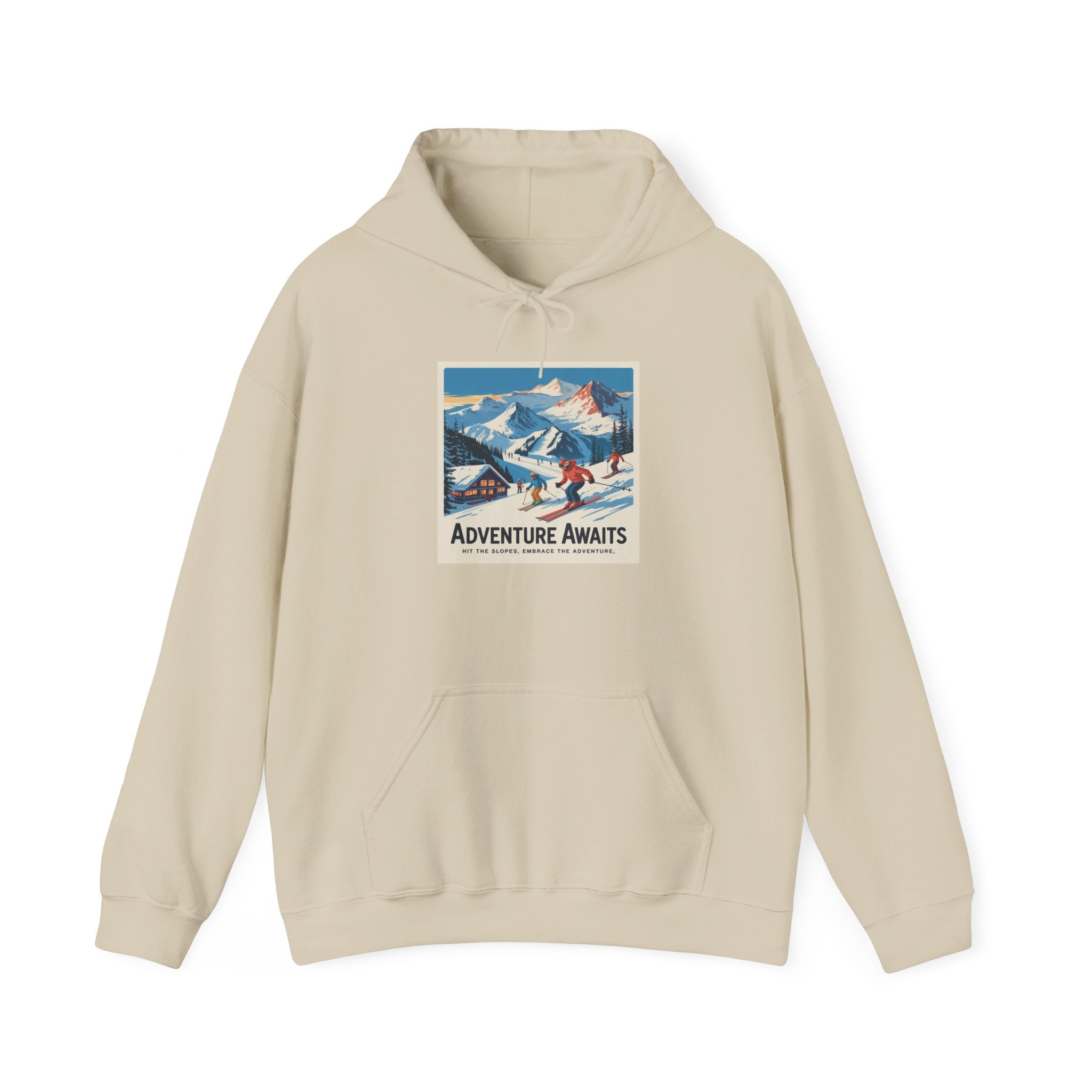 Adventure Awaits Ski Scene Hoodie | Mountain Vintage Skiing Print