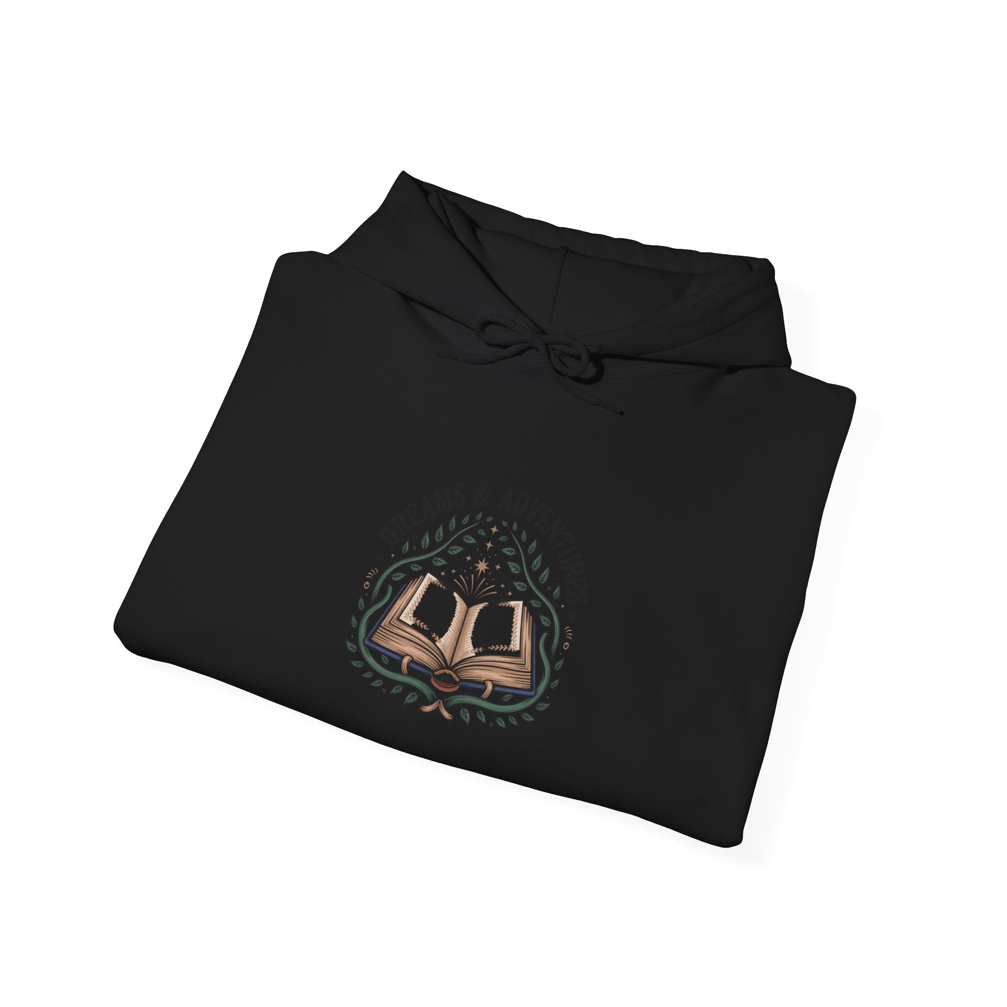 Book Lover Hoodie – "Stories & Adventure" Open Book Graphic