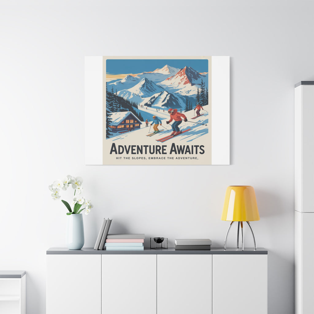 Adventure Awaits Ski Poster Canvas | Matte Stretched Wall Art