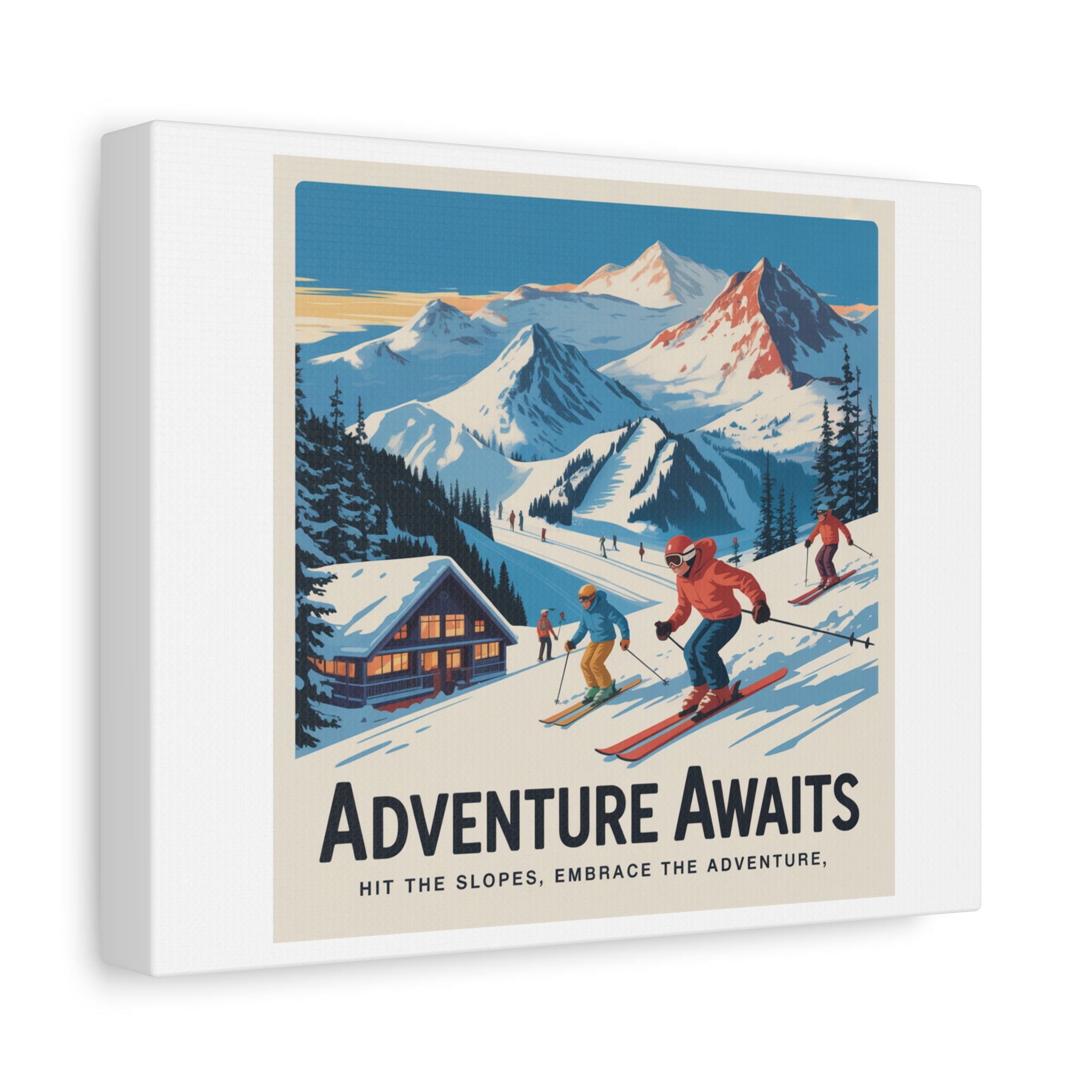 Adventure Awaits Ski Poster Canvas | Matte Stretched Wall Art