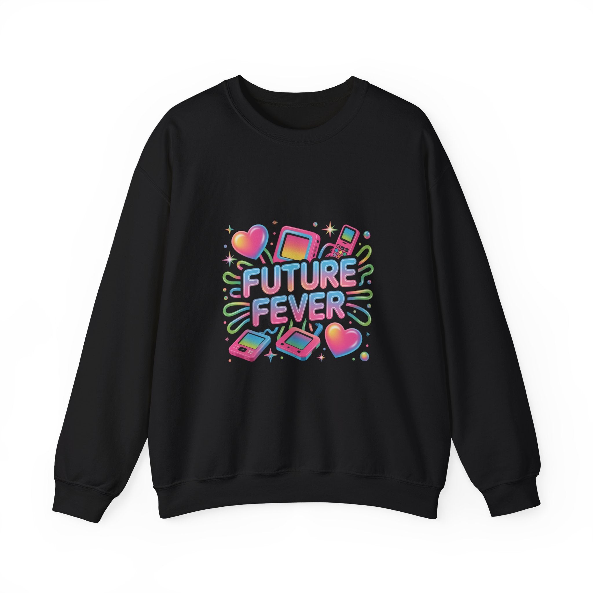 Future Fever chrome text Sweatshirt | Y2K cyber holo aesthetic, retro tech print