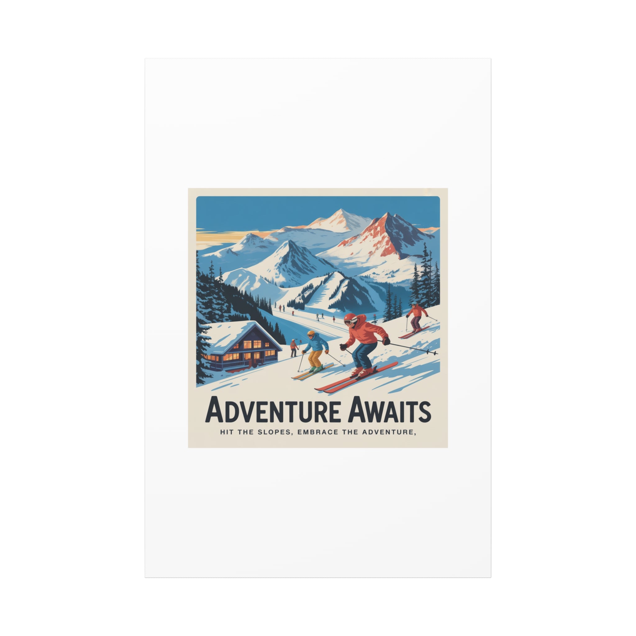 Adventure Awaits Ski Poster Canvas | Matte Stretched Wall Art